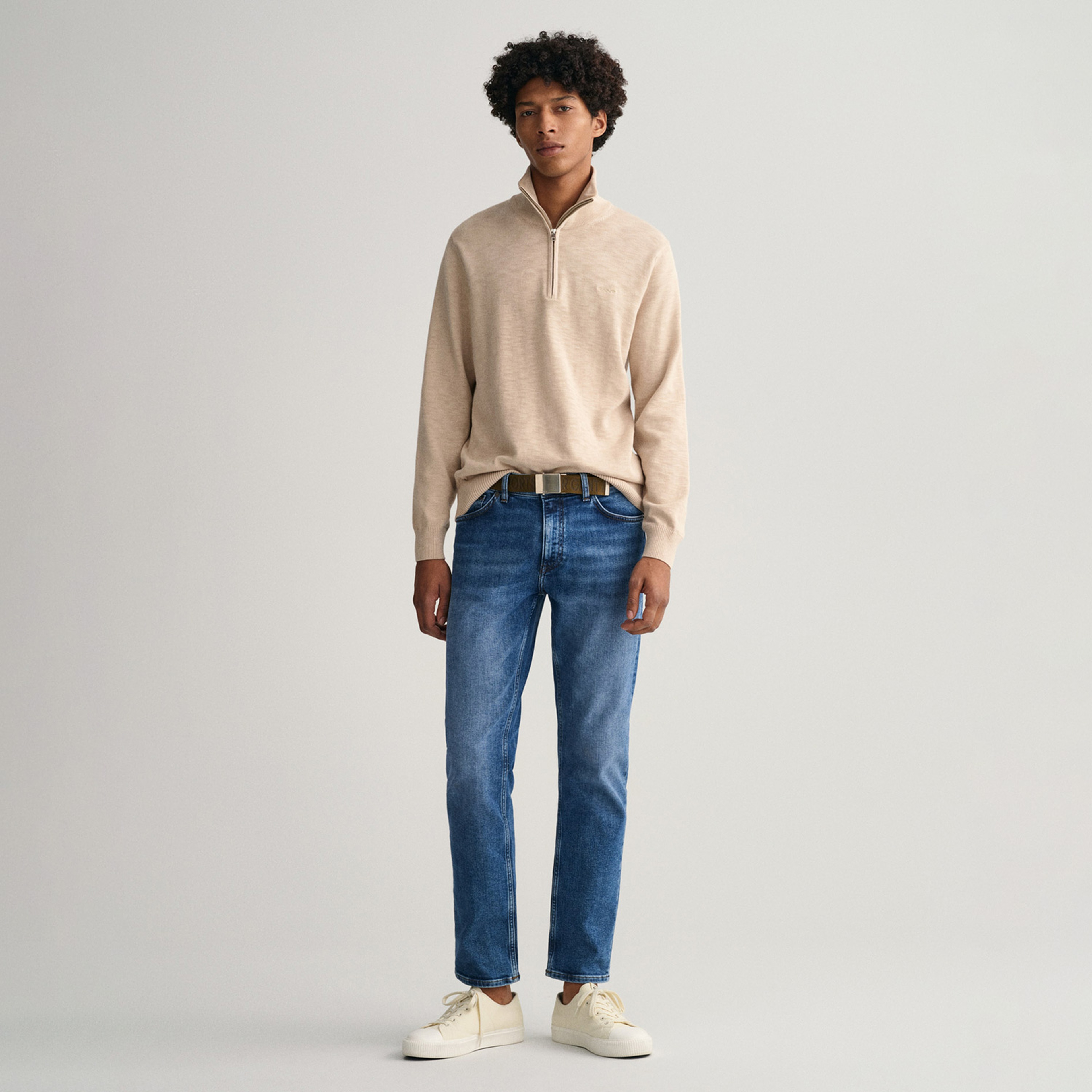 GANT Erkek Bej Regular Fit Yarım Fermuarlı Kazak