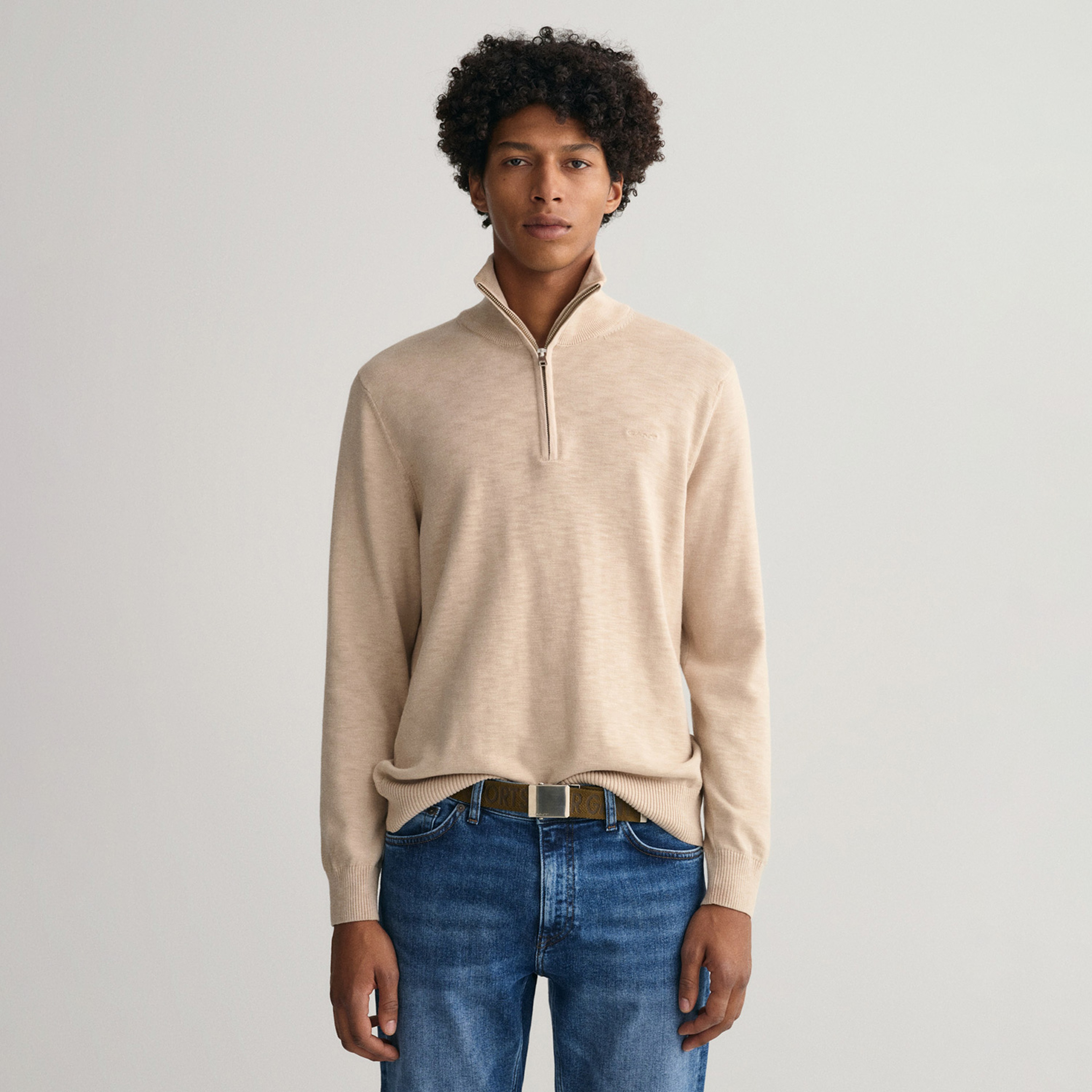 GANT Erkek Bej Regular Fit Yarım Fermuarlı Kazak