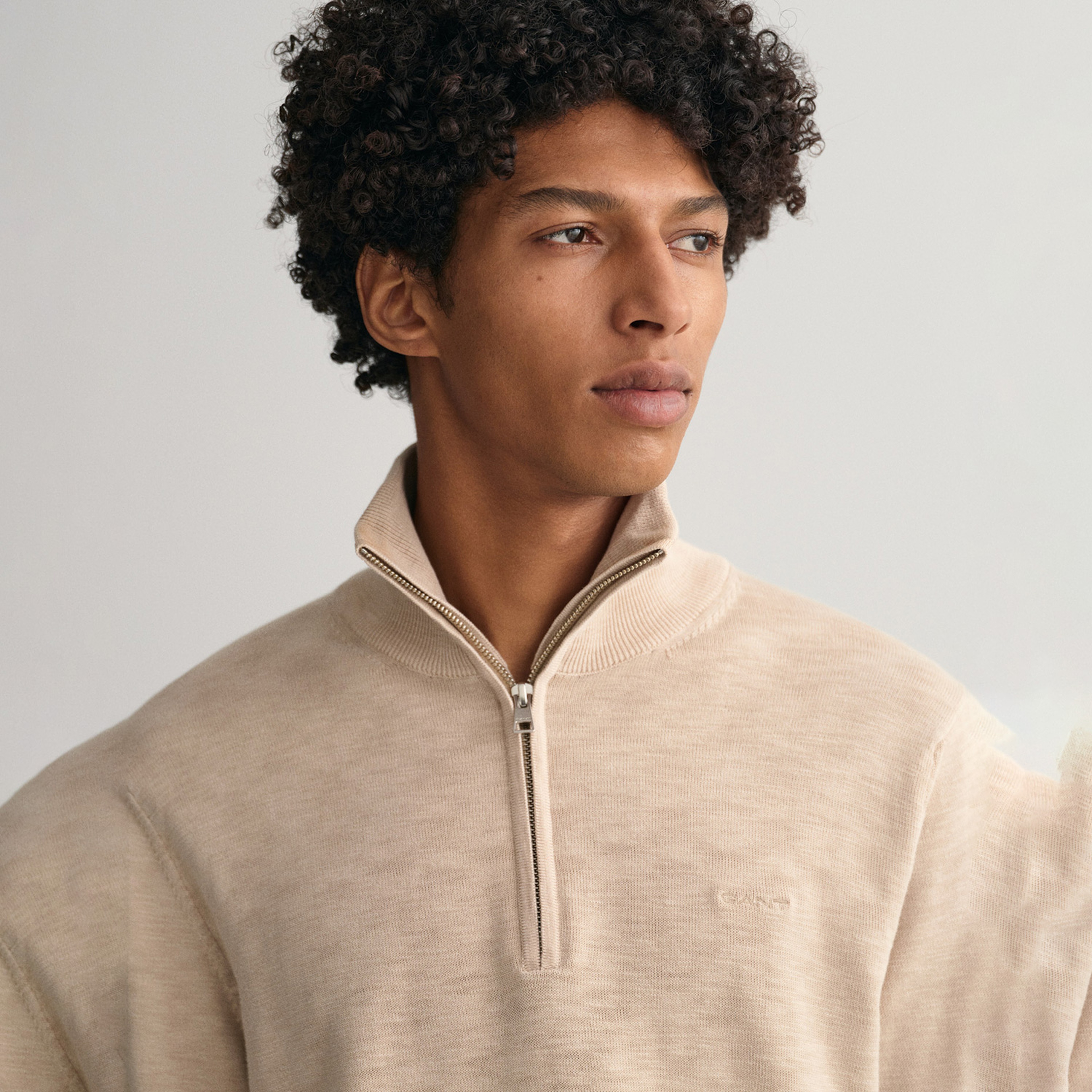 GANT Erkek Bej Regular Fit Yarım Fermuarlı Kazak