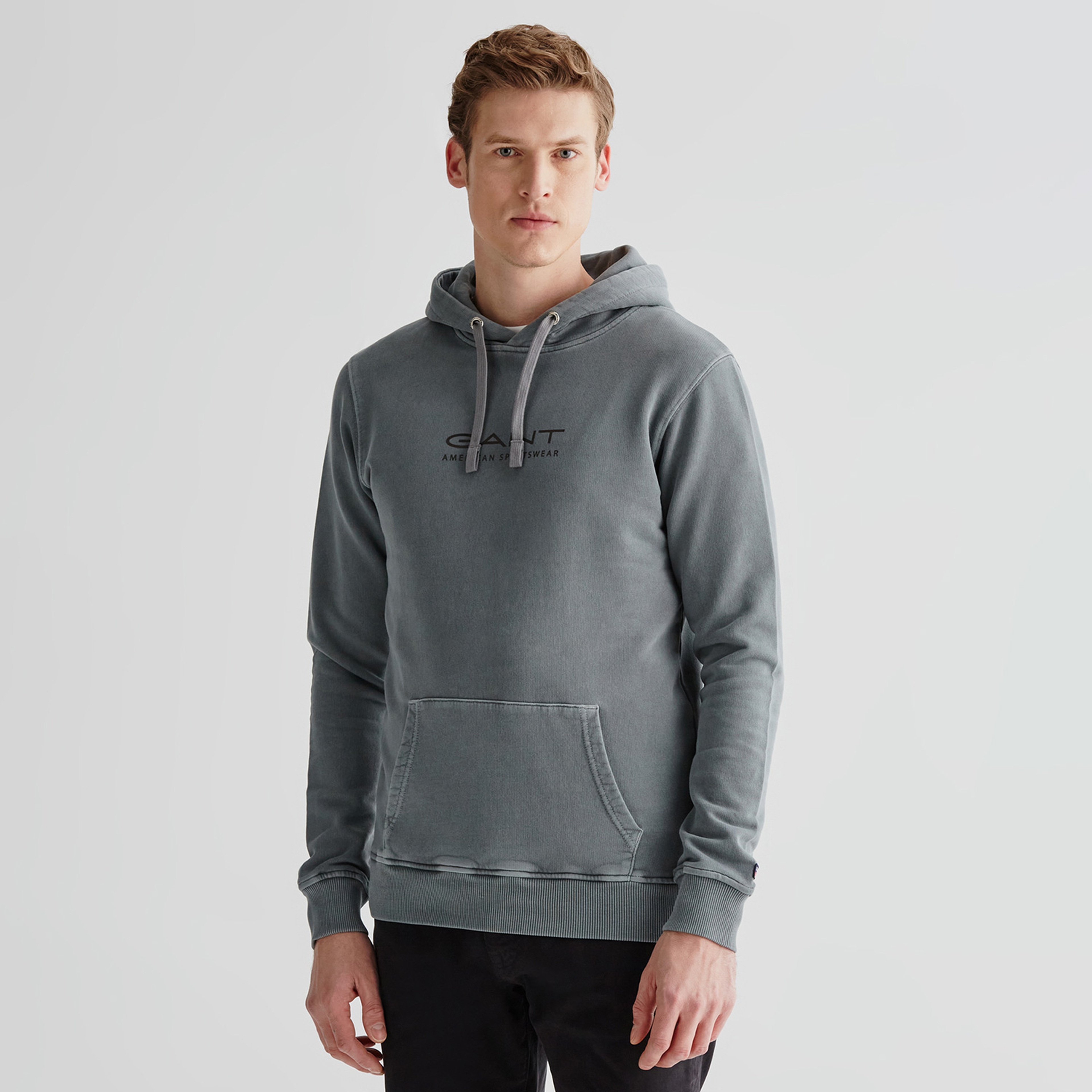 GANT Erkek Gri Regular Fit Kapüşonlu Logolu Sweatshirt