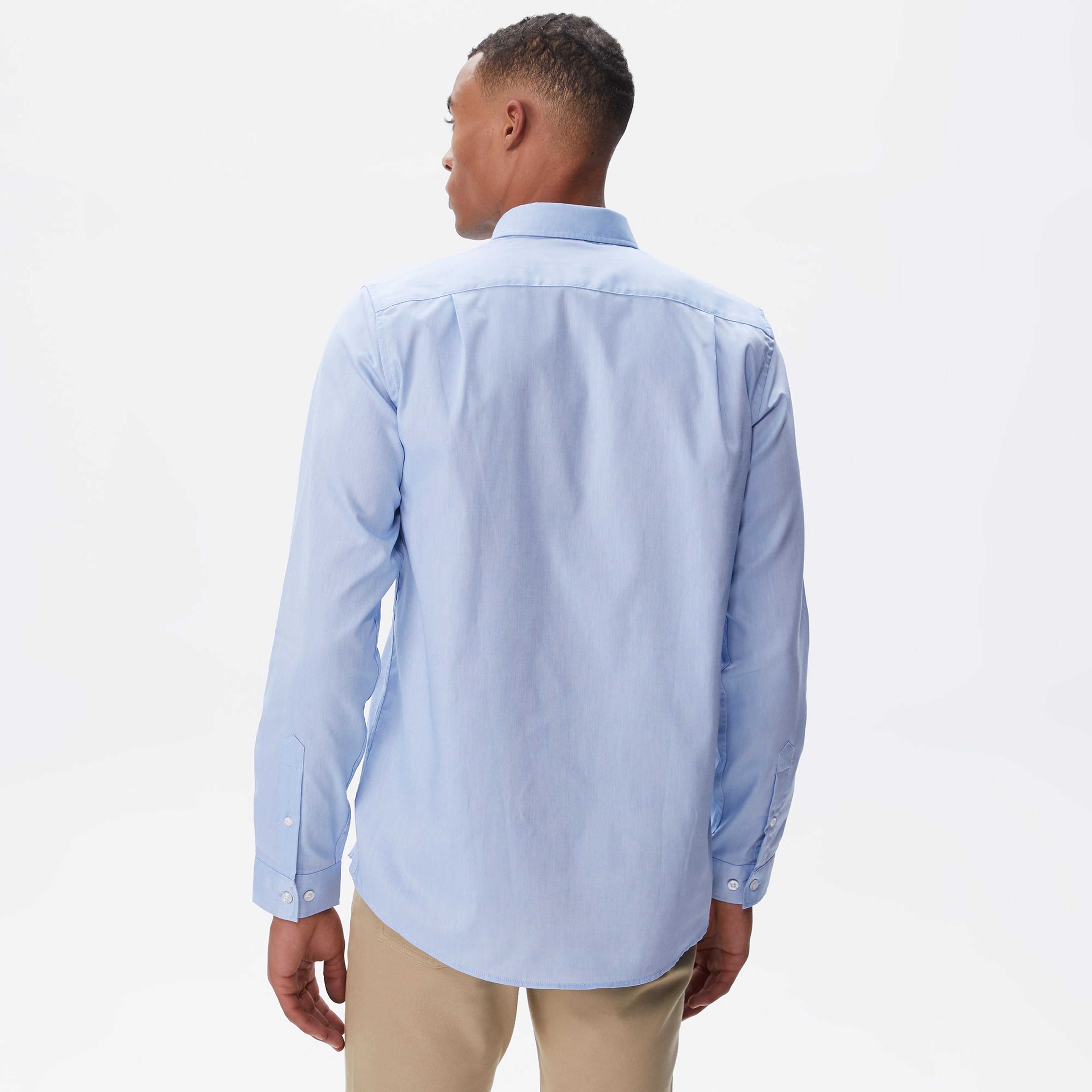 Erkek Slim Fit Düğmeli Yaka Mavi Gömlek