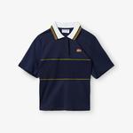 Kadın Loose Fit Kısa Kollu Çizgili Lacivert Polo