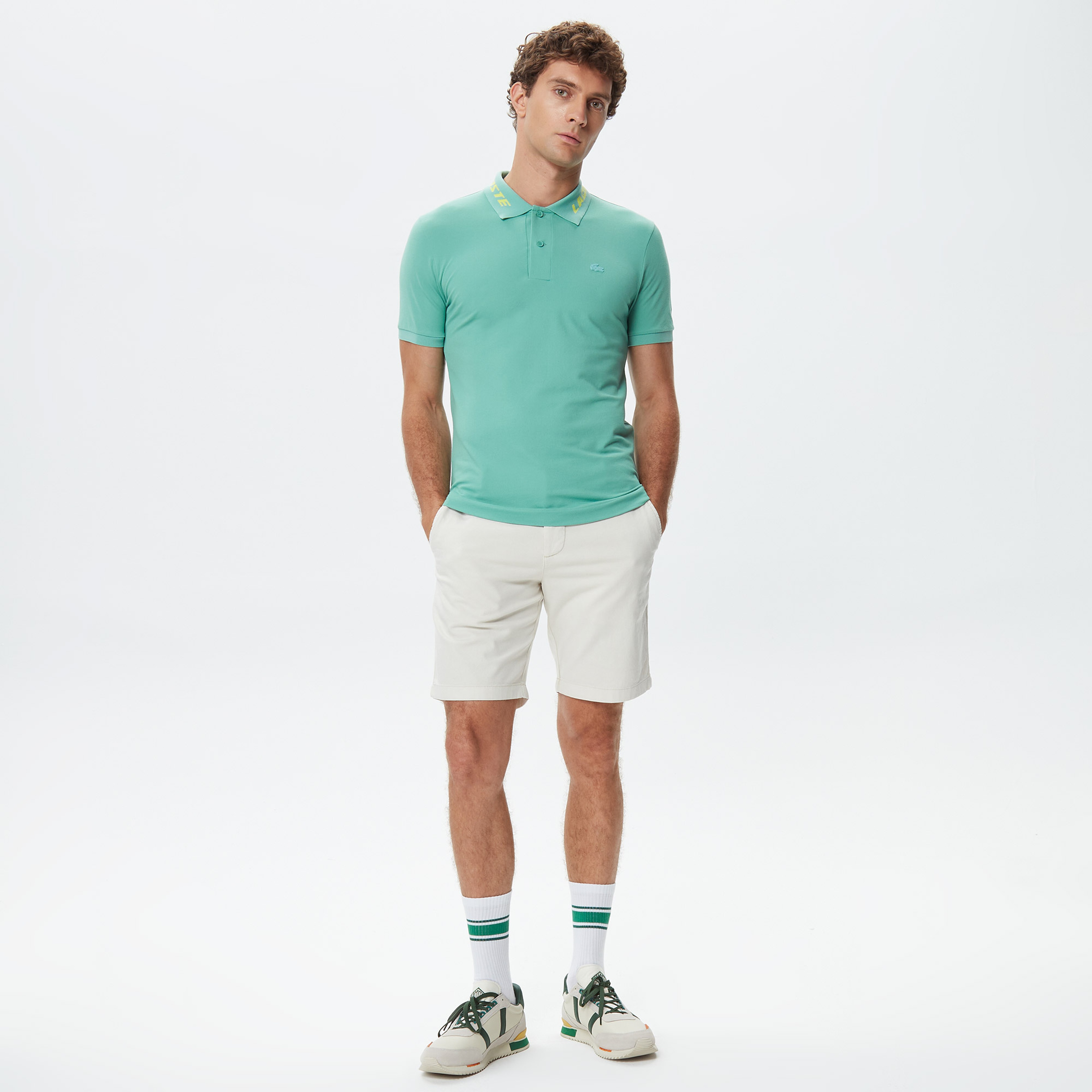 Erkek Slim Fit Bej Bermuda