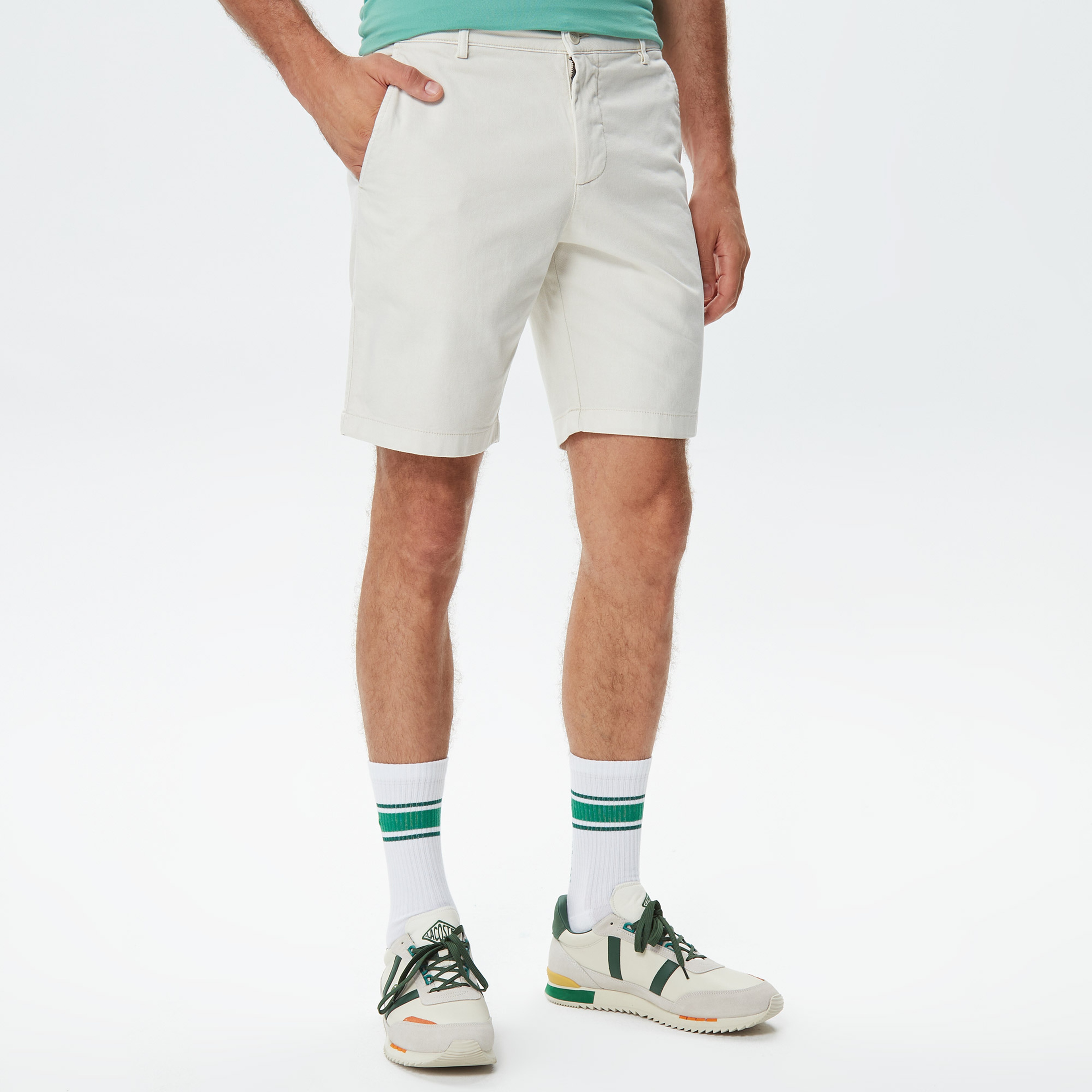 Erkek Slim Fit Bej Bermuda