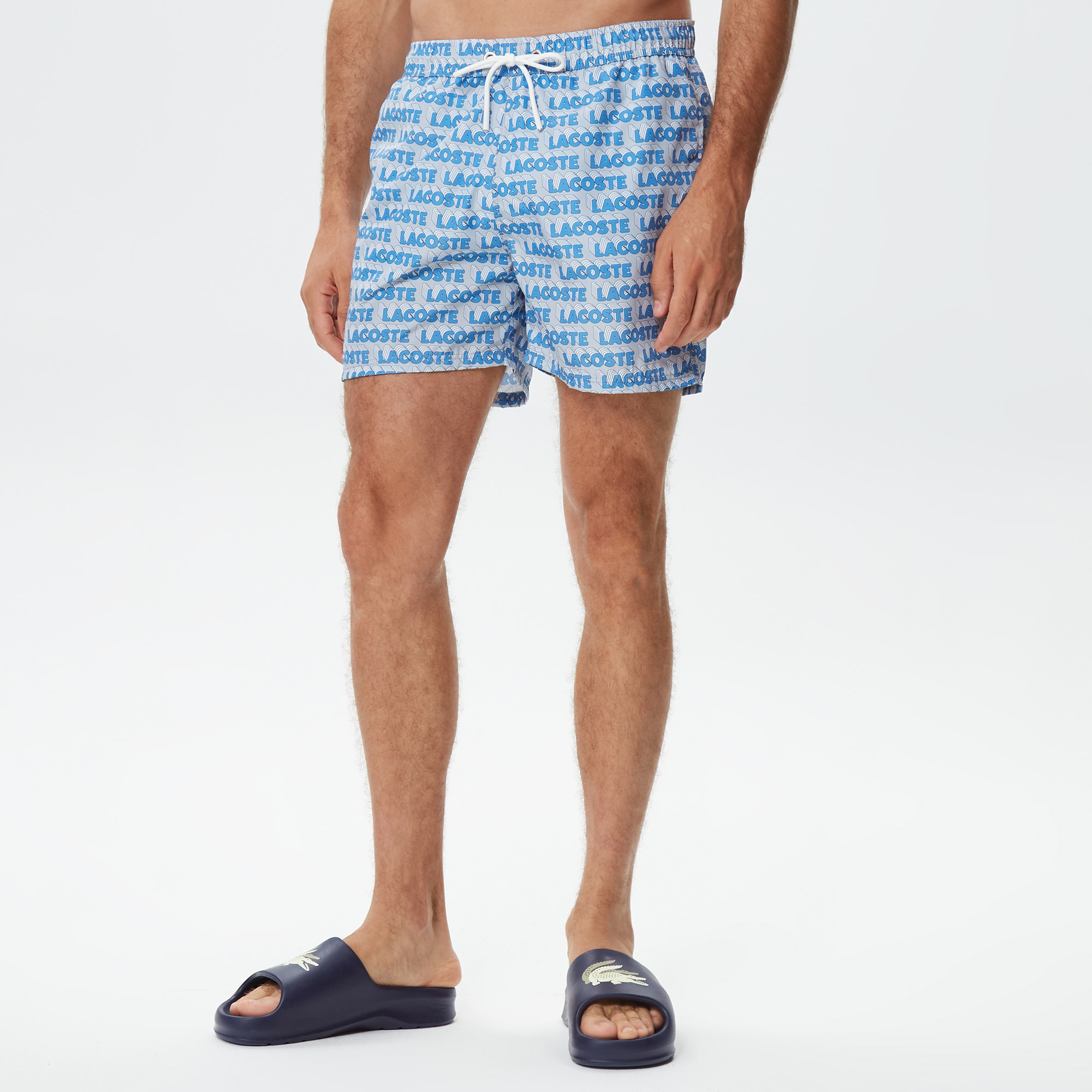 Erkek Regular Fit Baskılı Mavi Mayo Şort