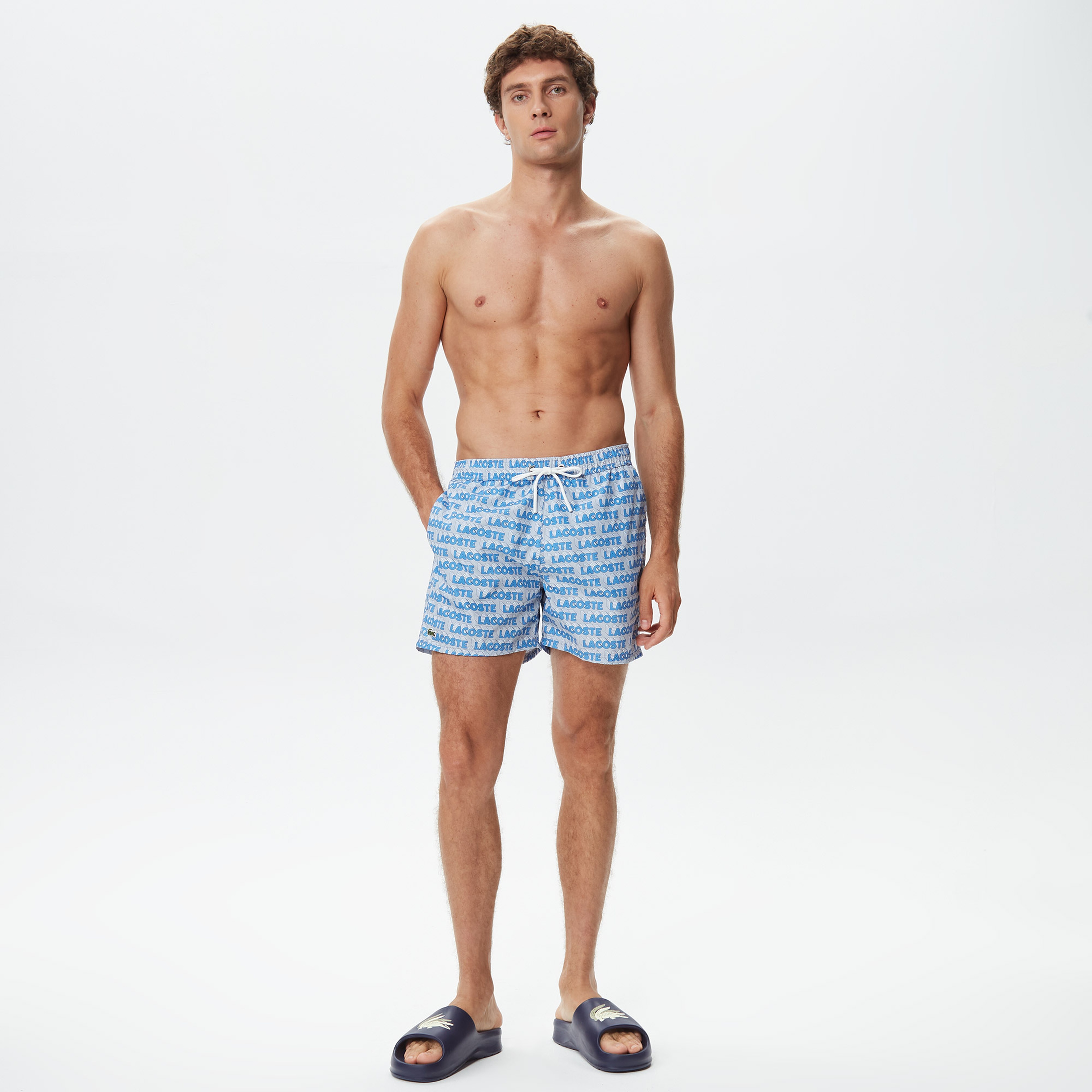 Erkek Regular Fit Baskılı Mavi Mayo Şort