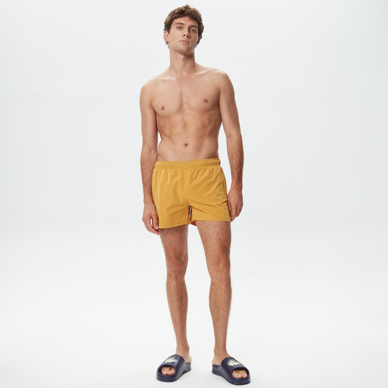 Erkek Regular Fit Çizgili Sarı Mayo Şort