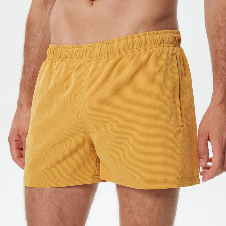 Erkek Regular Fit Çizgili Sarı Mayo Şort