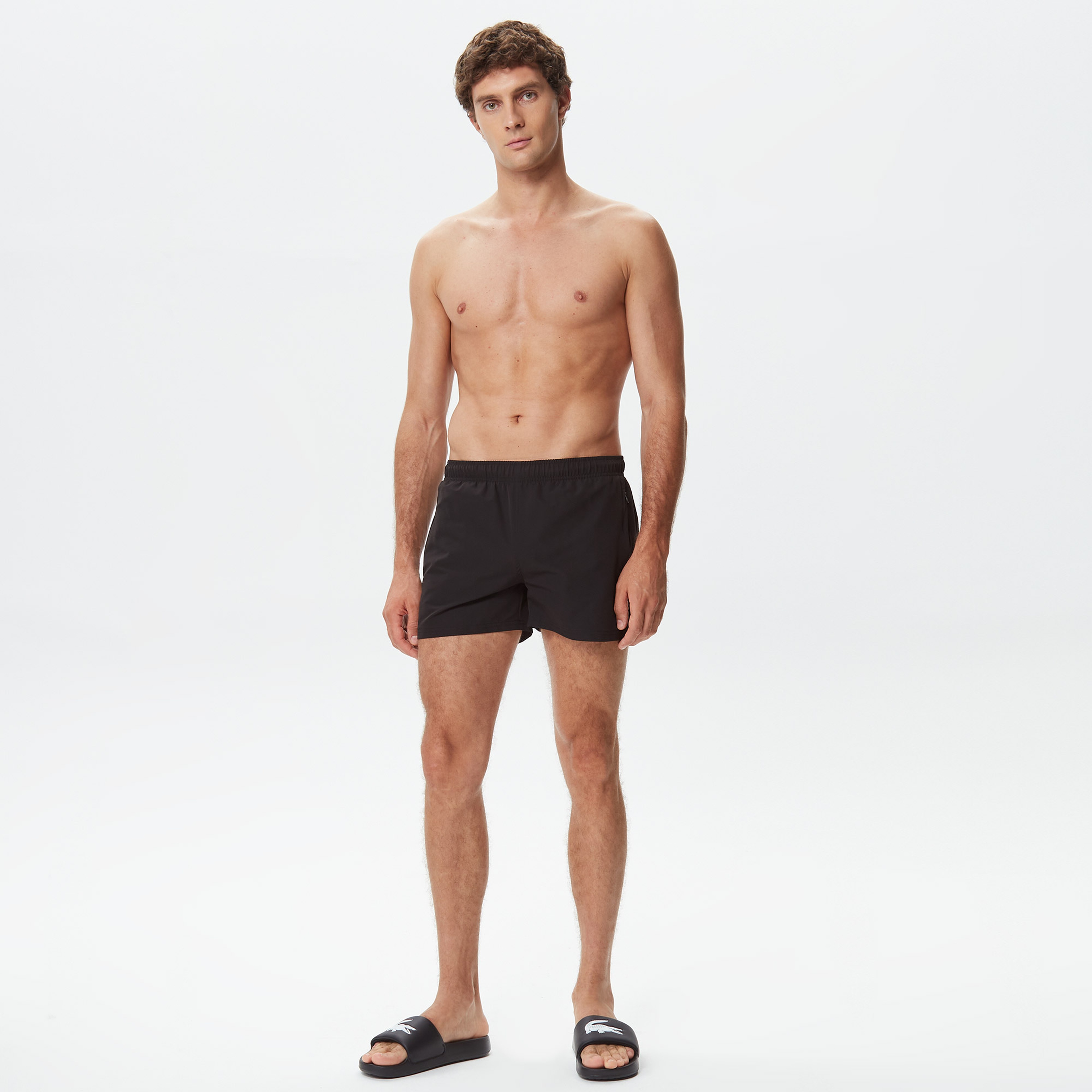 Erkek Regular Fit Çizgili Siyah Mayo Şort