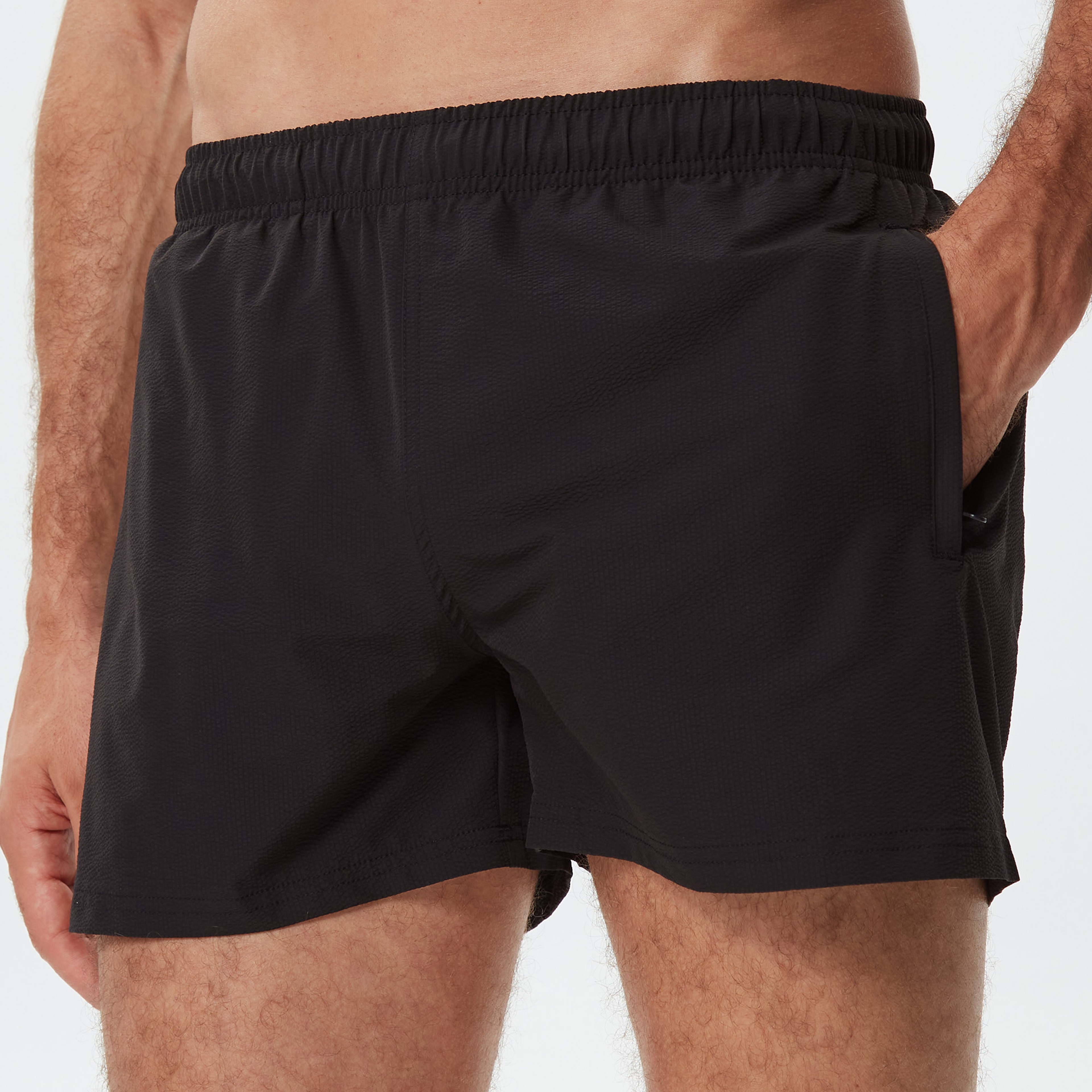 Erkek Regular Fit Çizgili Siyah Mayo Şort