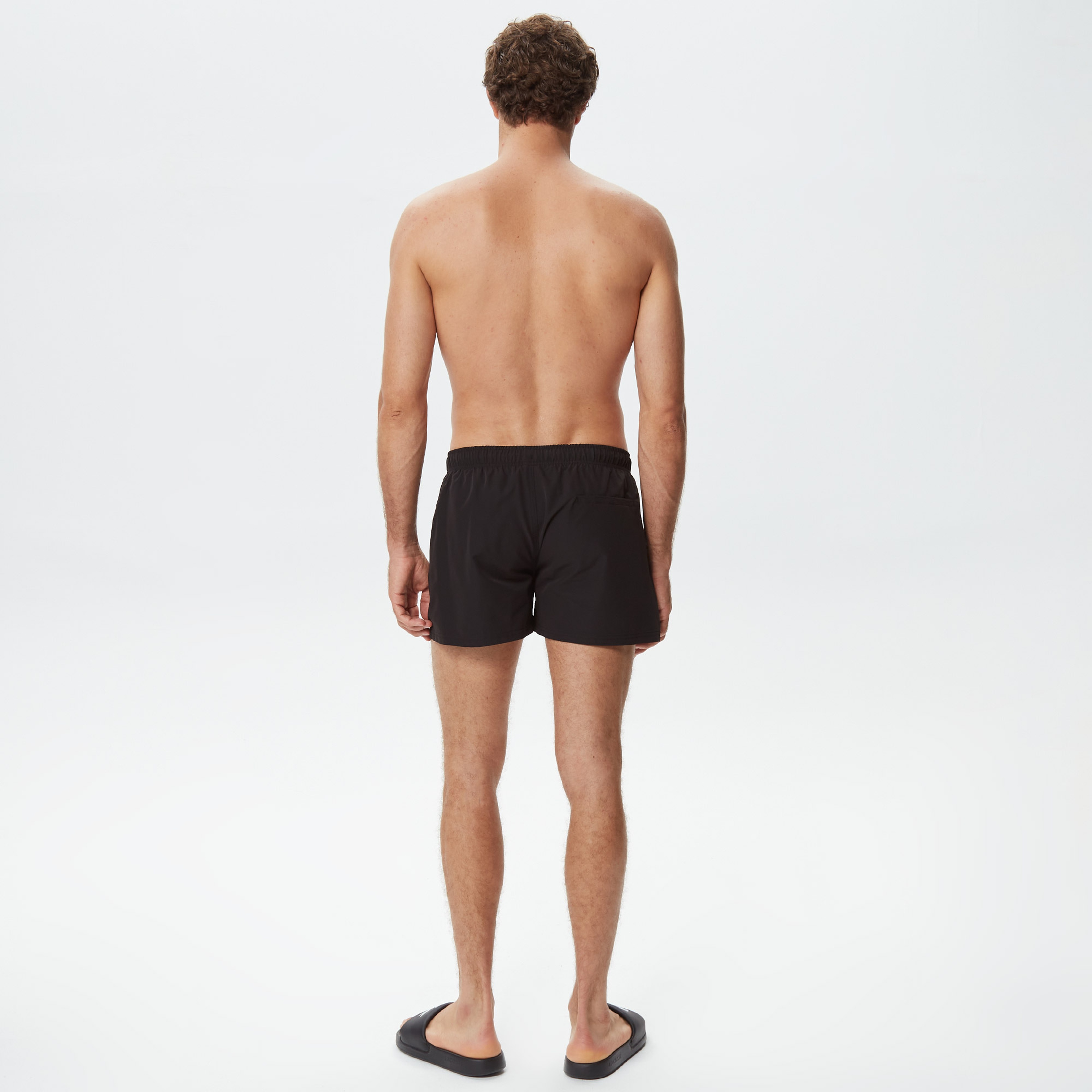 Erkek Regular Fit Çizgili Siyah Mayo Şort