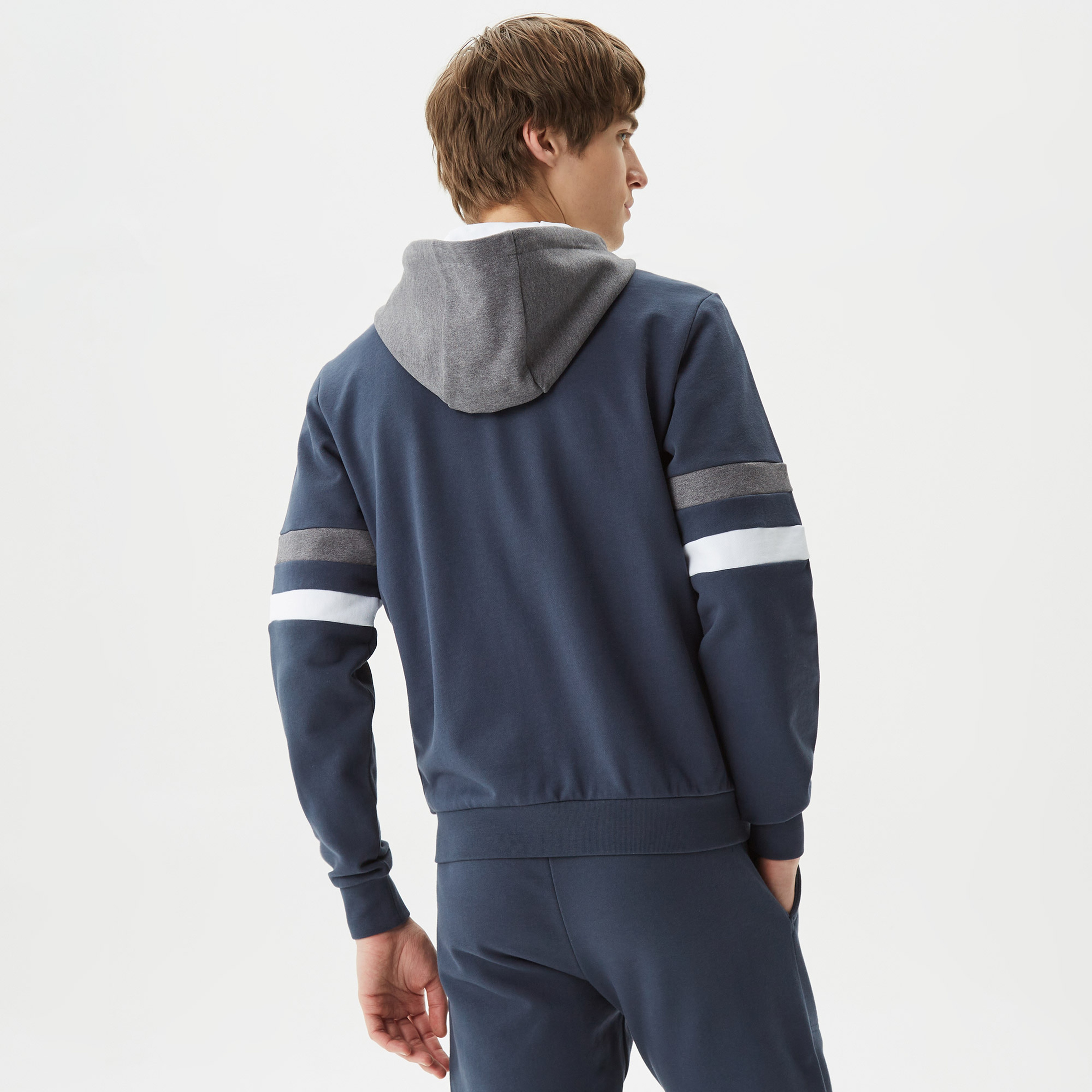 Erkek Regular Fit Kapüşonlu Renk Bloklu Lacivert Sweatshirt