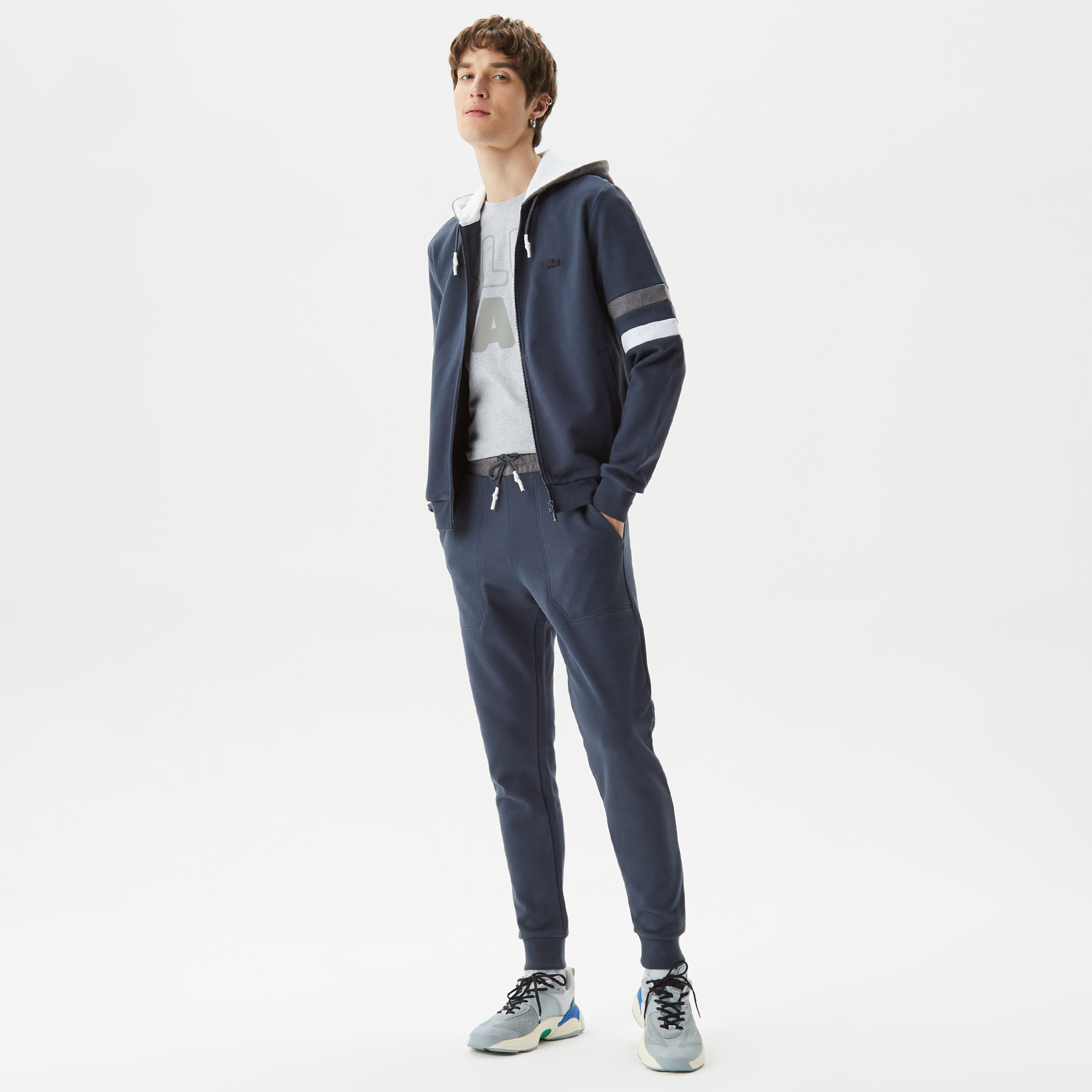 Erkek Regular Fit Kapüşonlu Renk Bloklu Lacivert Sweatshirt