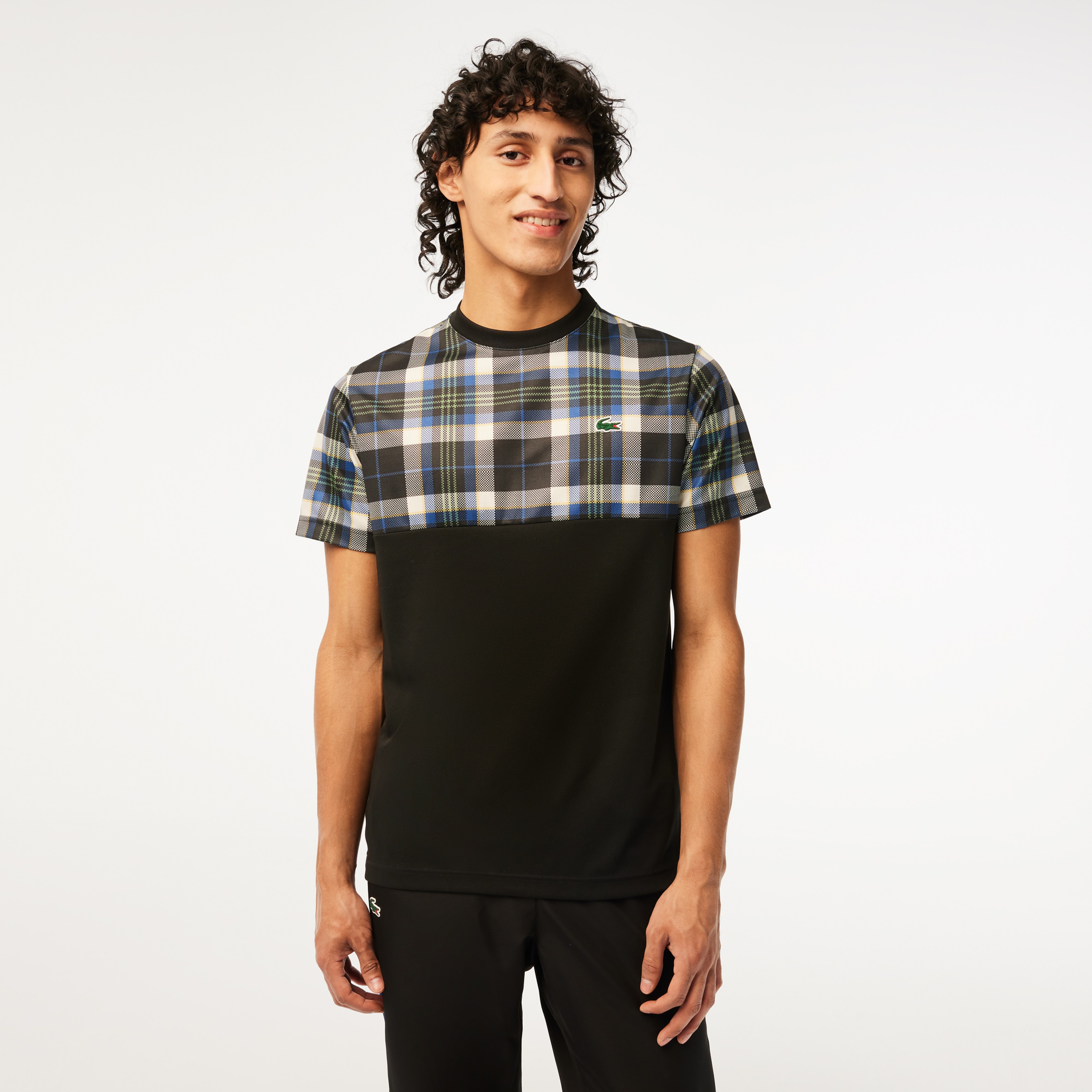 Lacoste SPORT Erkek Regular Fit Bisiklet Yaka Renk Bloklu Siyah T-Shirt