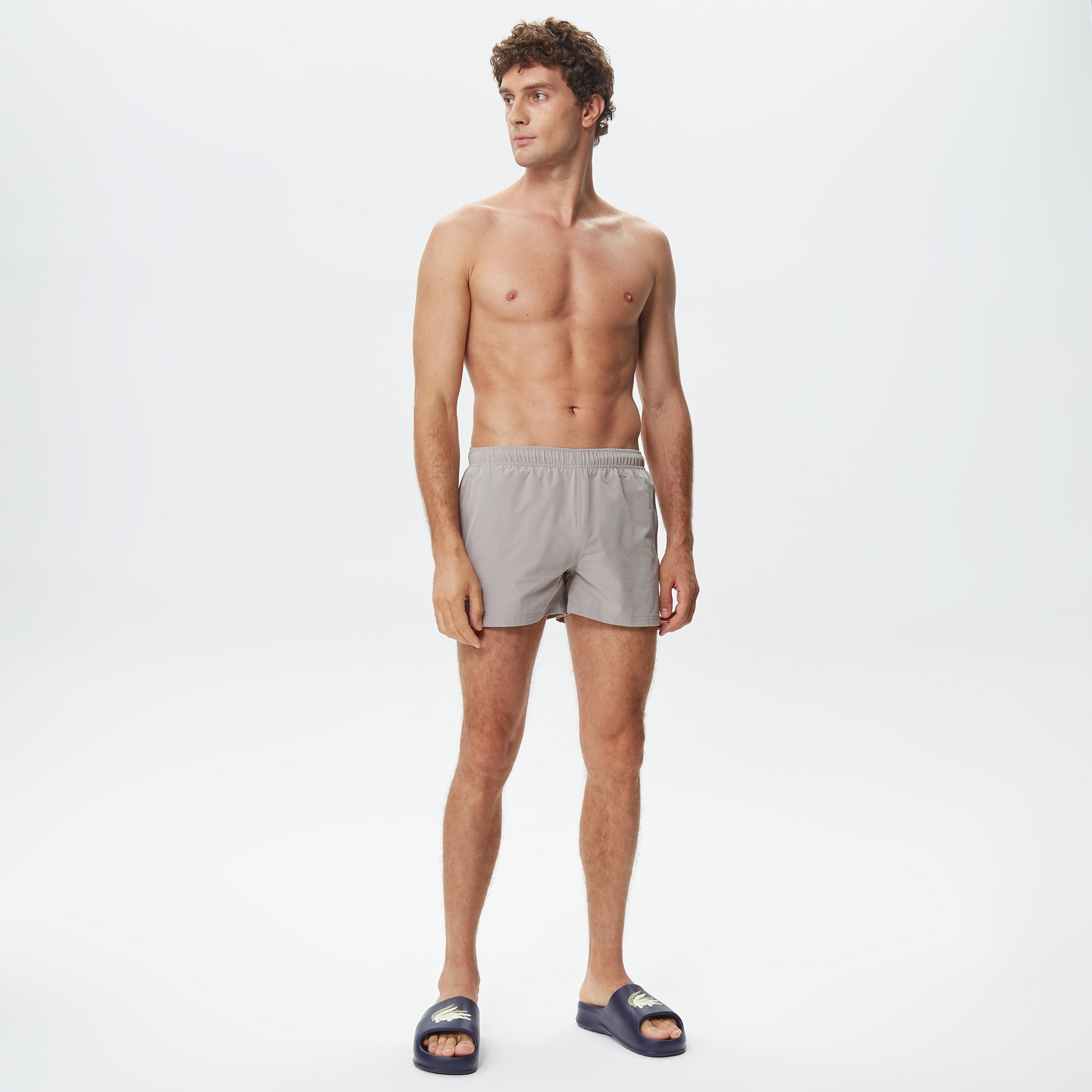 Erkek Regular Fit Çizgili Gri Mayo Şort