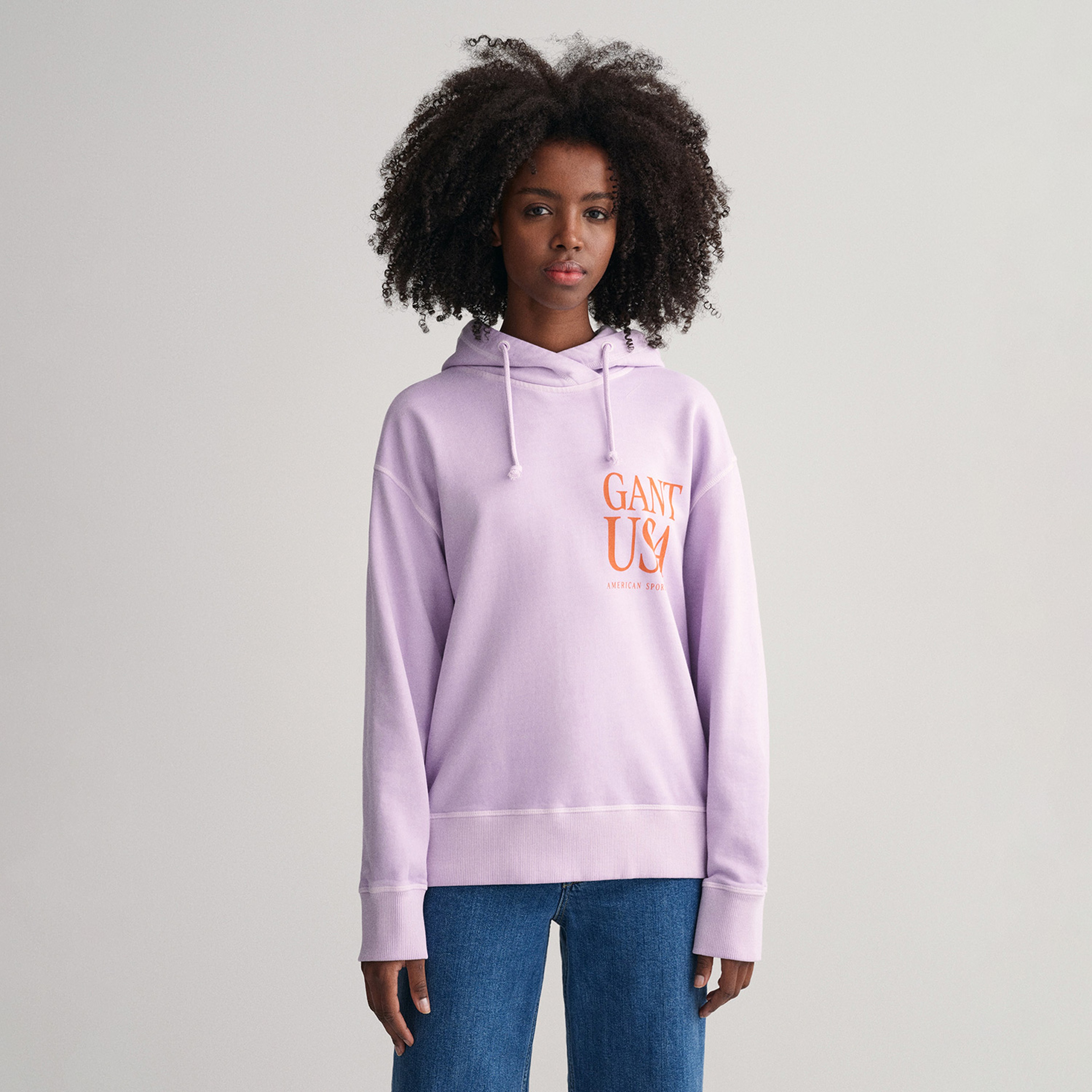 GANT Kadın Mor Relaxed Fit Kapüşonlu Logolu Sweatshirt