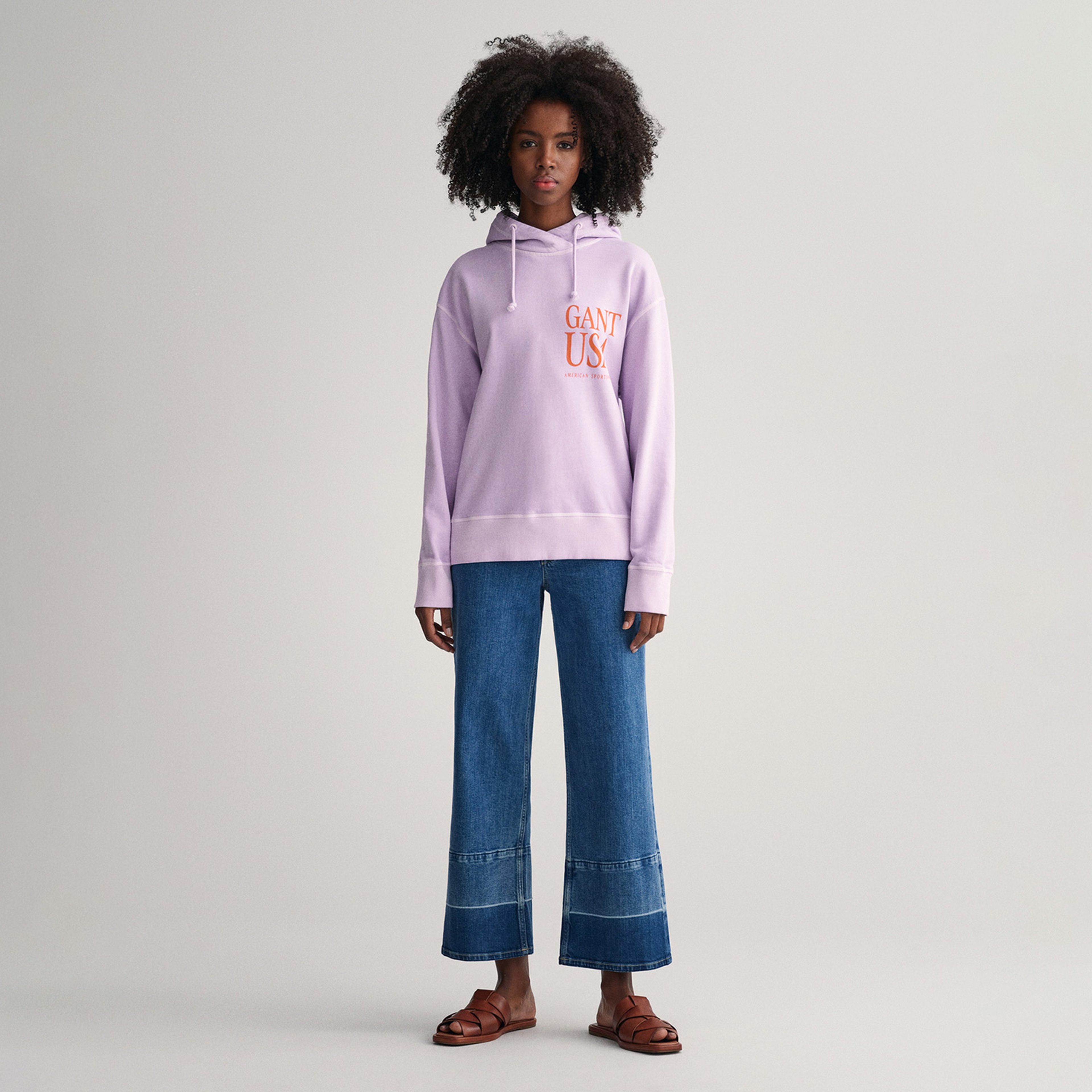 GANT Kadın Mor Relaxed Fit Kapüşonlu Logolu Sweatshirt