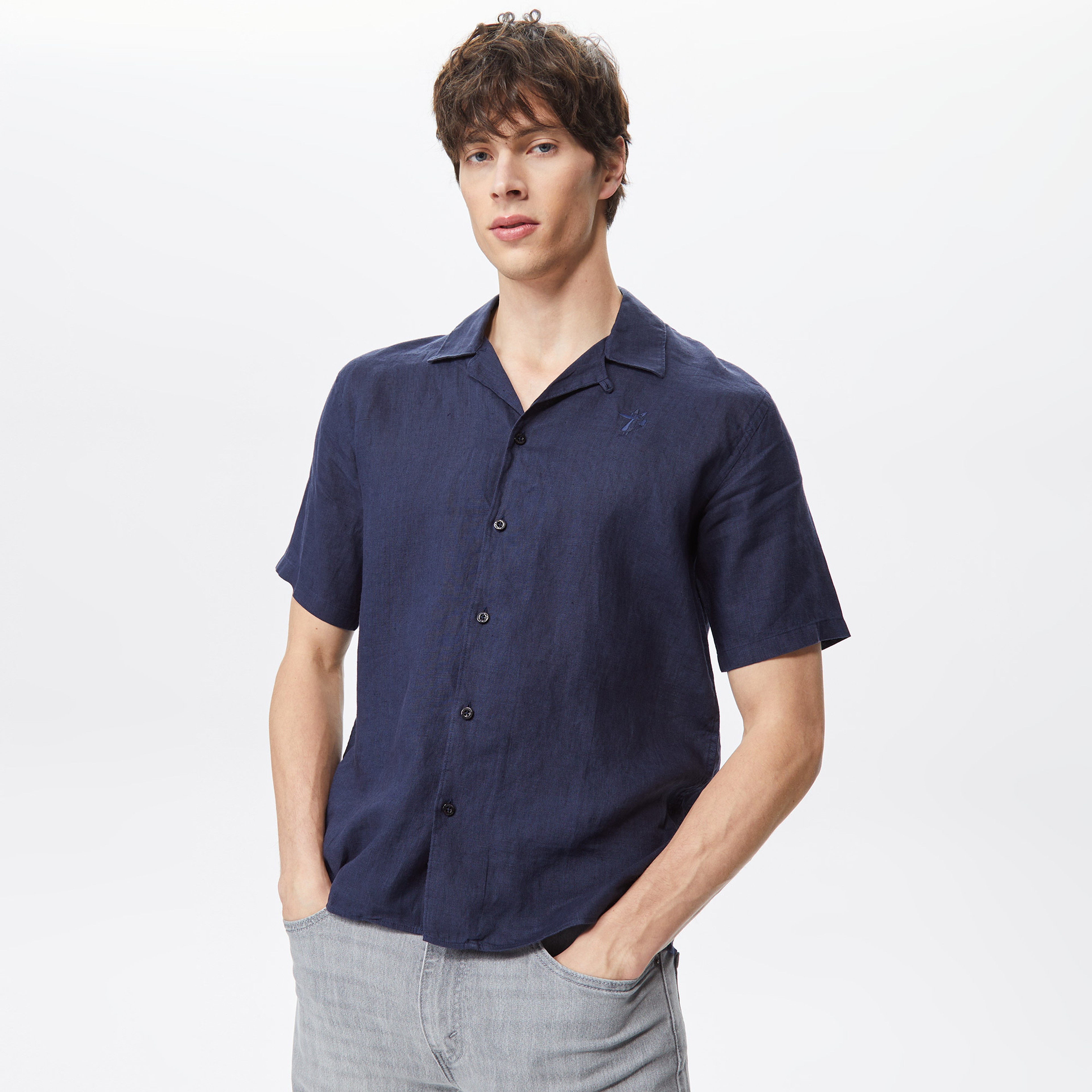 Ruck&Maul Düz Kisa Kollu Erkek Lacivert Gömlek