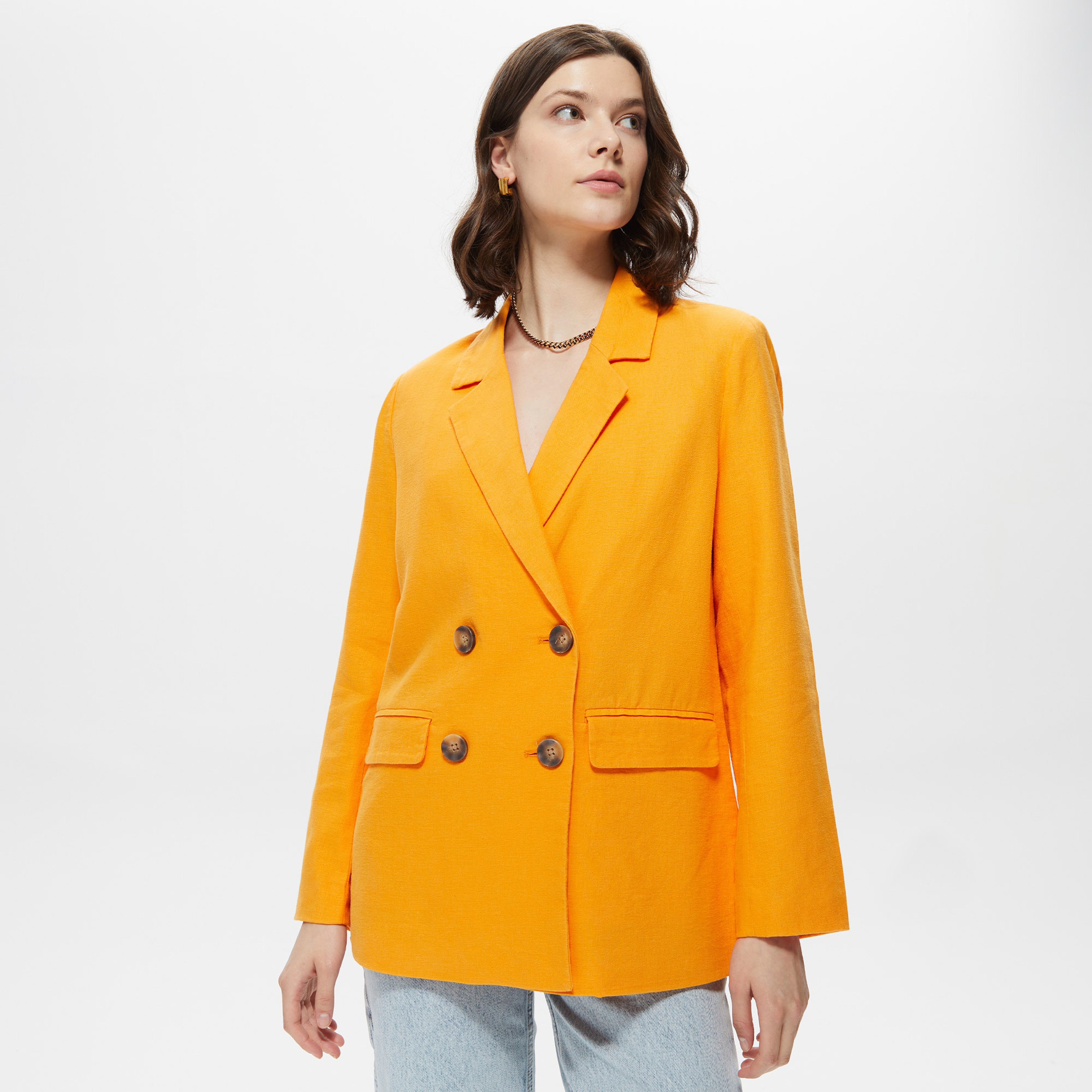 Only Onlludo Linen Blazer Otw Kadın Turuncu Ceket