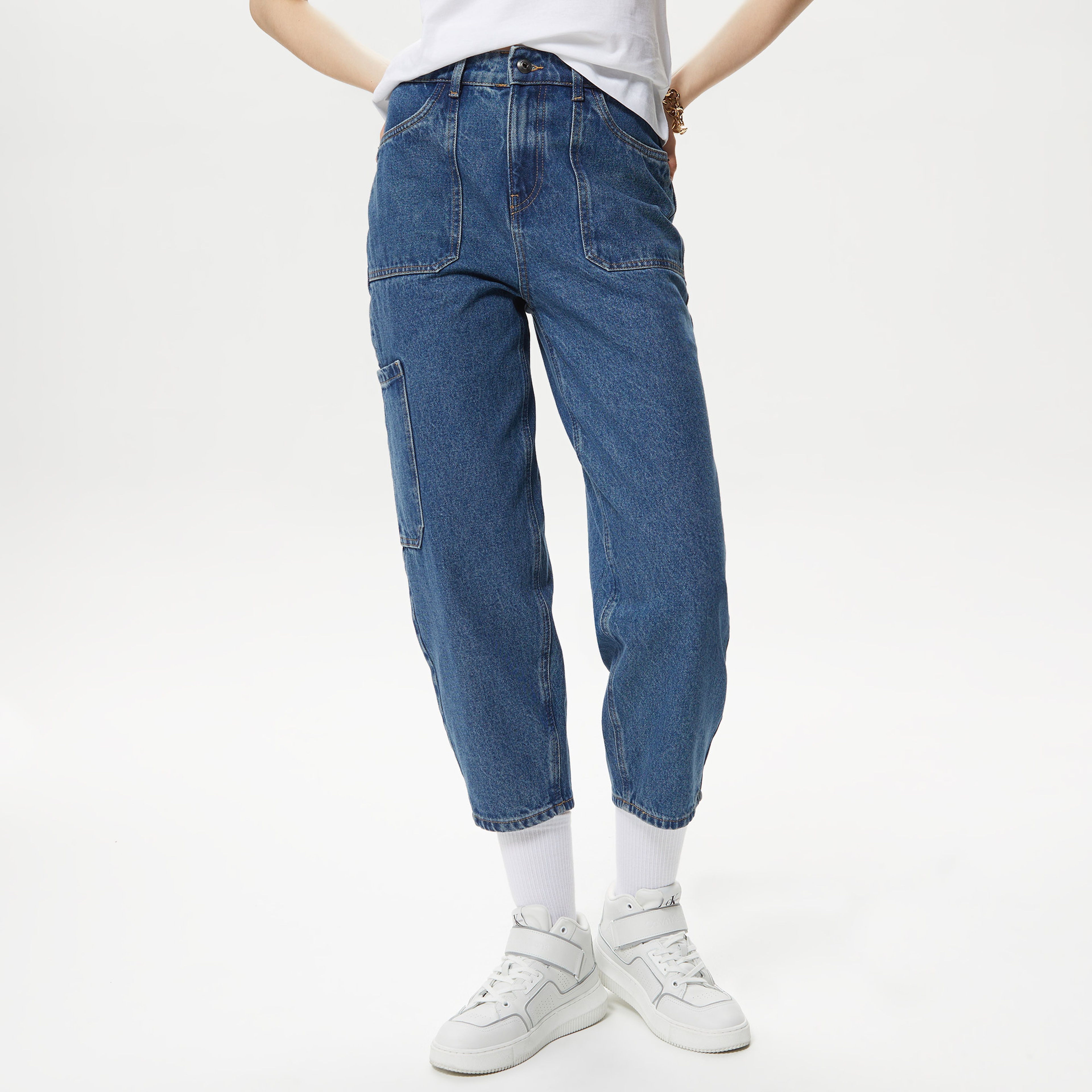 Only Onlmilani Balloon Cargo Ankle Add Kadın Mavi Jean