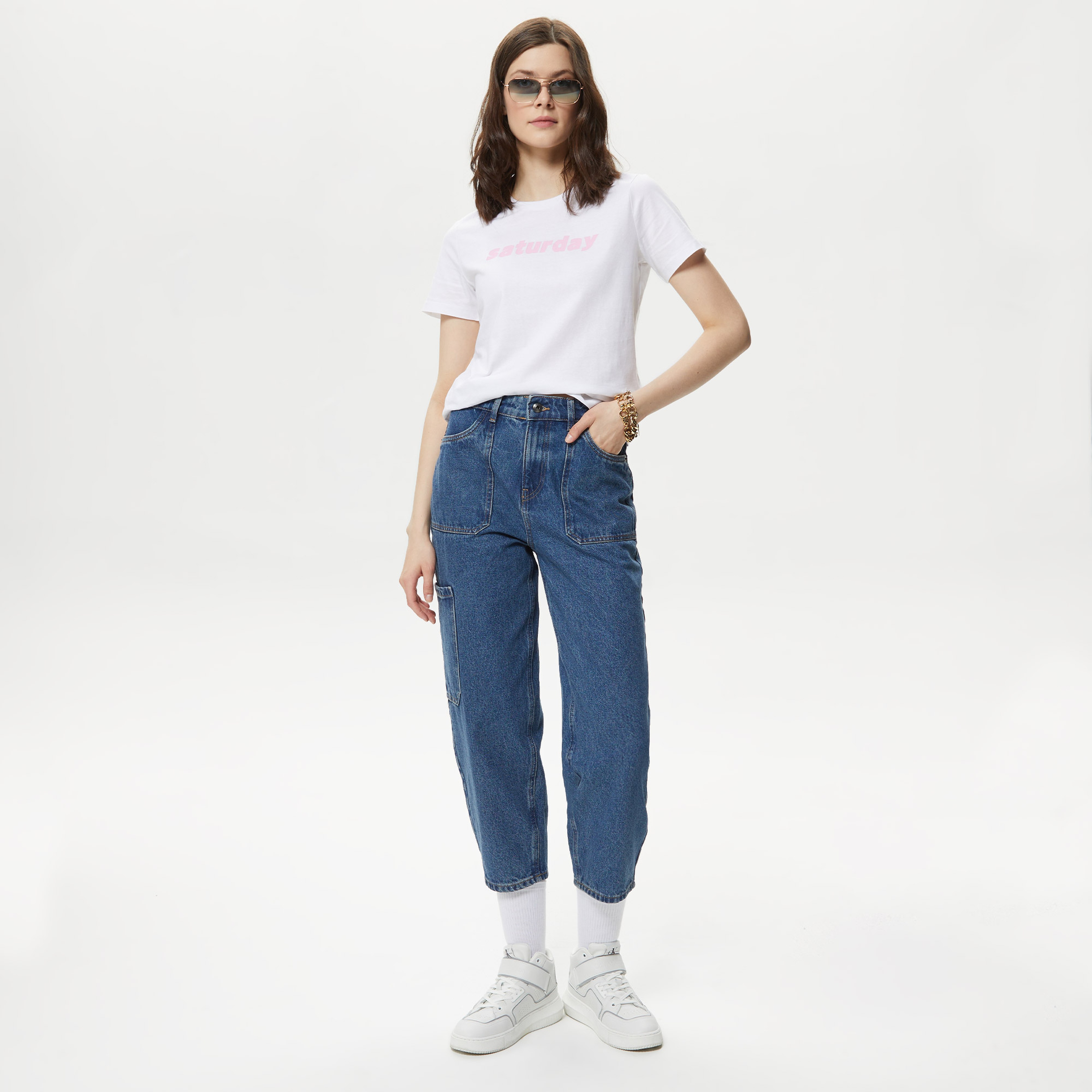 Only Onlmilani Balloon Cargo Ankle Add Kadın Mavi Jean