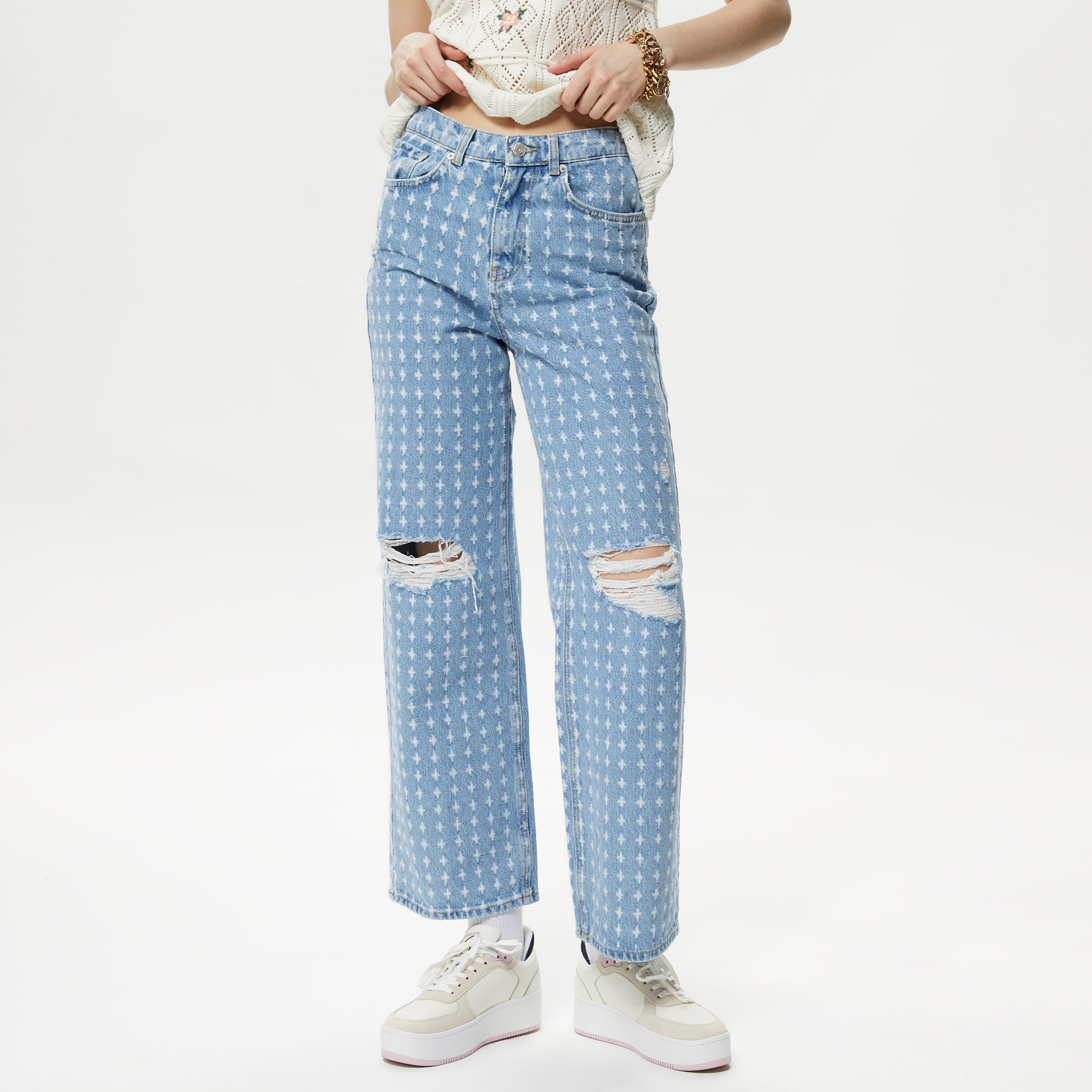 Only Onlhope Wide Cut Dot Kadın Mavi Jean