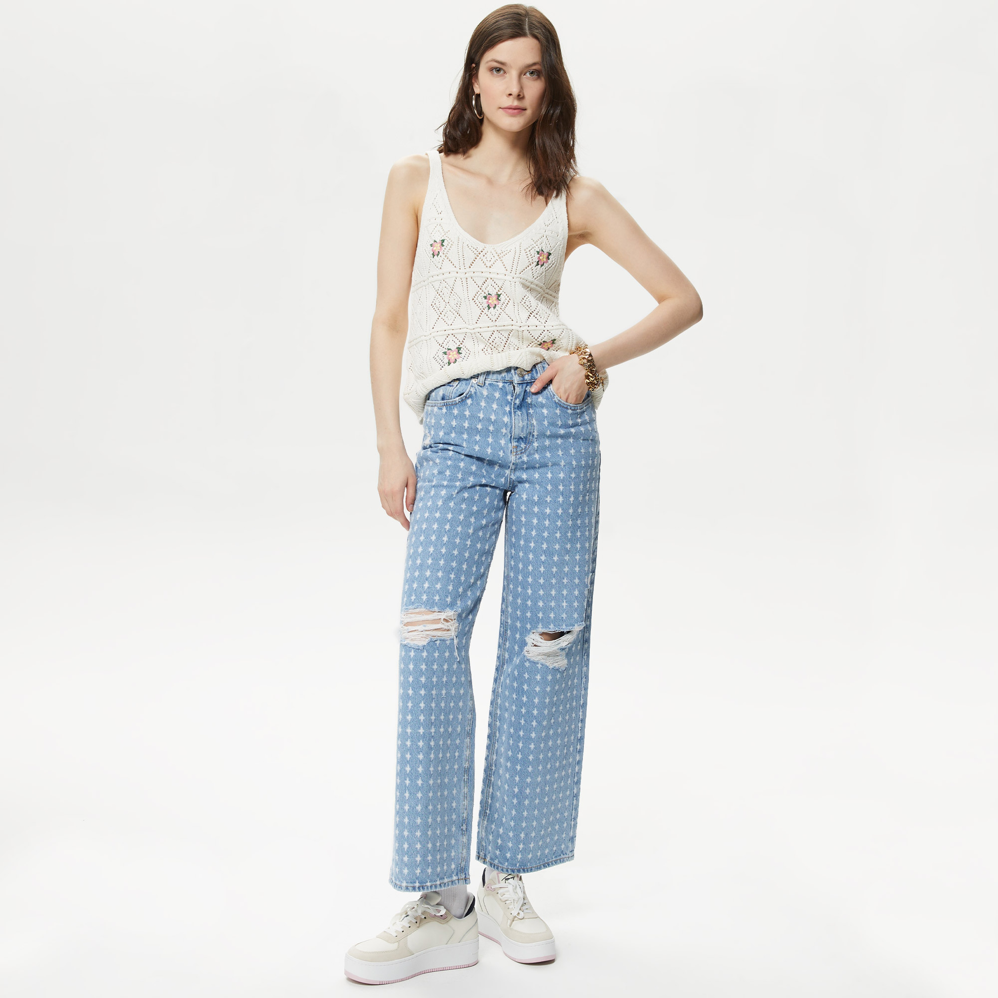 Only Onlhope Wide Cut Dot Kadın Mavi Jean