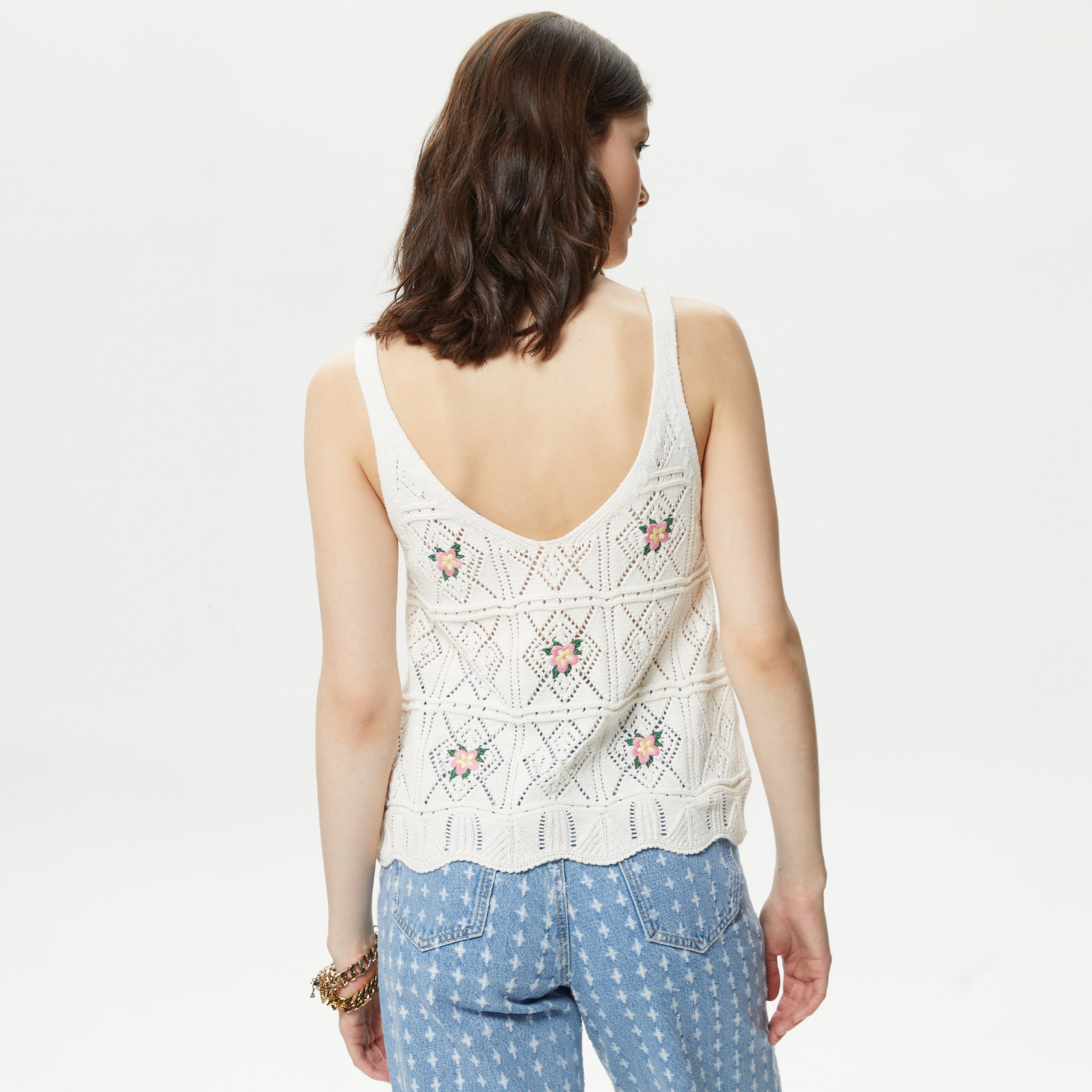 Only Onlariba Life Emb. Top Knit Kadın Bej Bluz