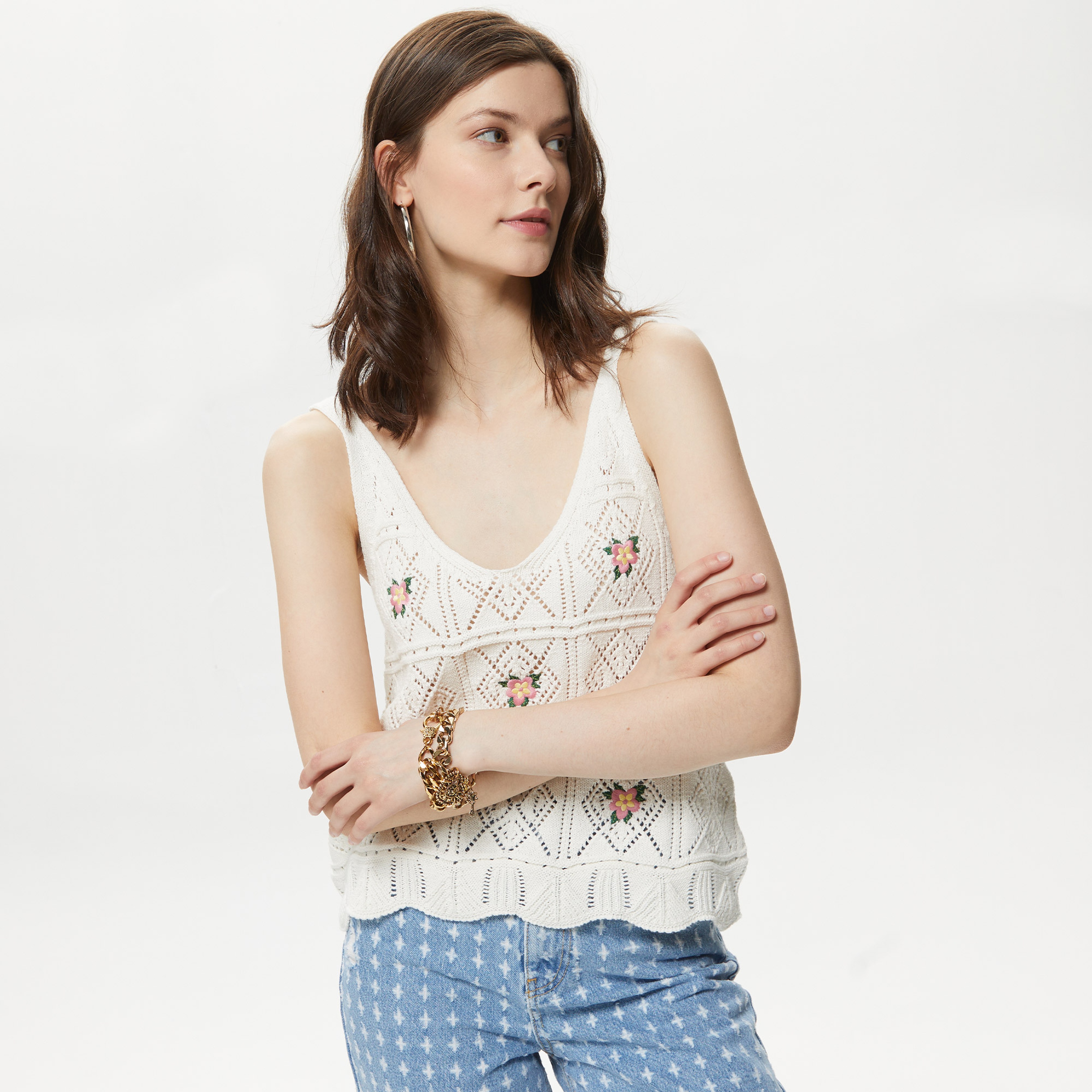 Only Onlariba Life Emb. Top Knit Kadın Bej Bluz