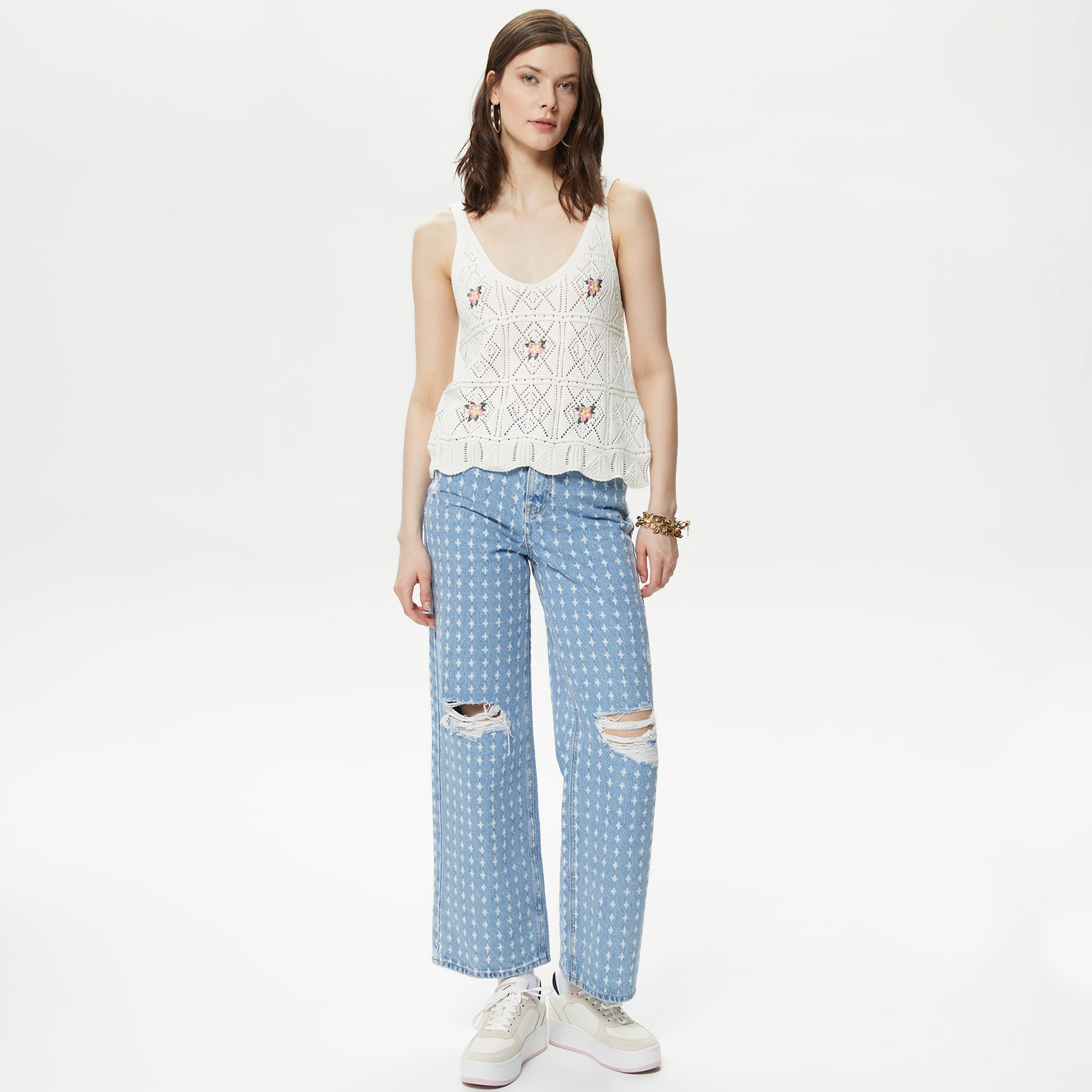 Only Onlariba Life Emb. Top Knit Kadın Bej Bluz