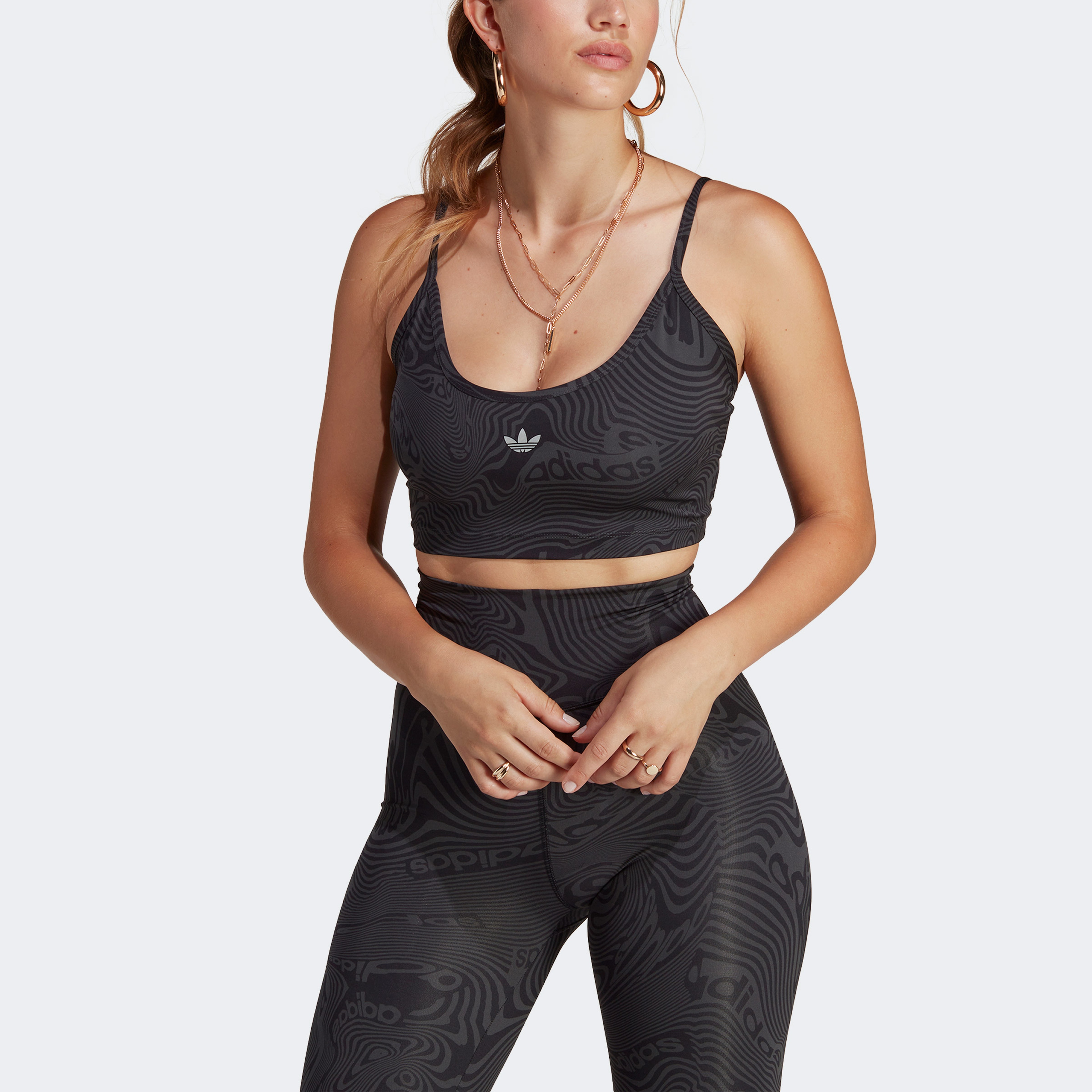 adidas Marble Print Sports Long-Sleeve Kadın Siyah Bra
