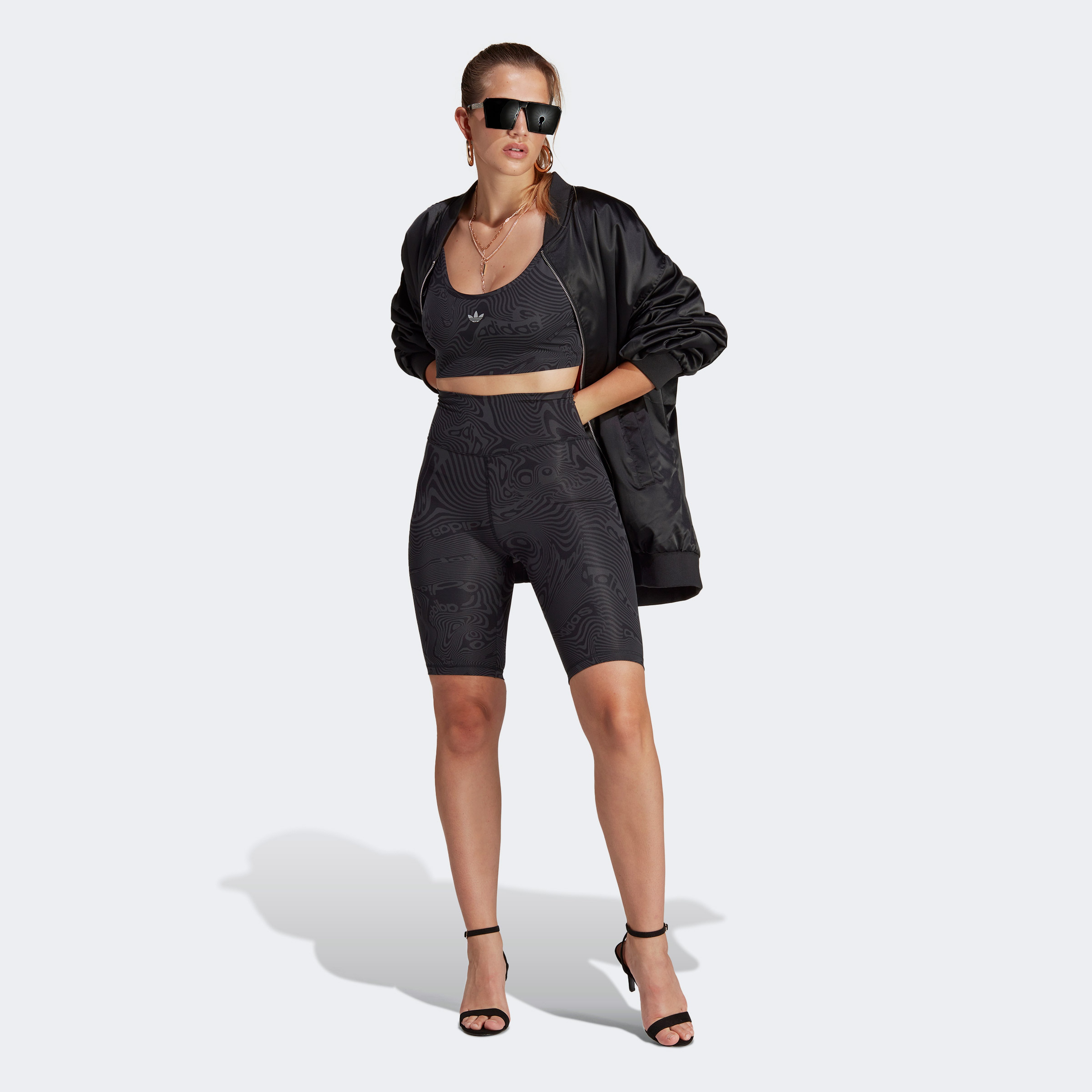 adidas Marble Print Sports Long-Sleeve Kadın Siyah Bra