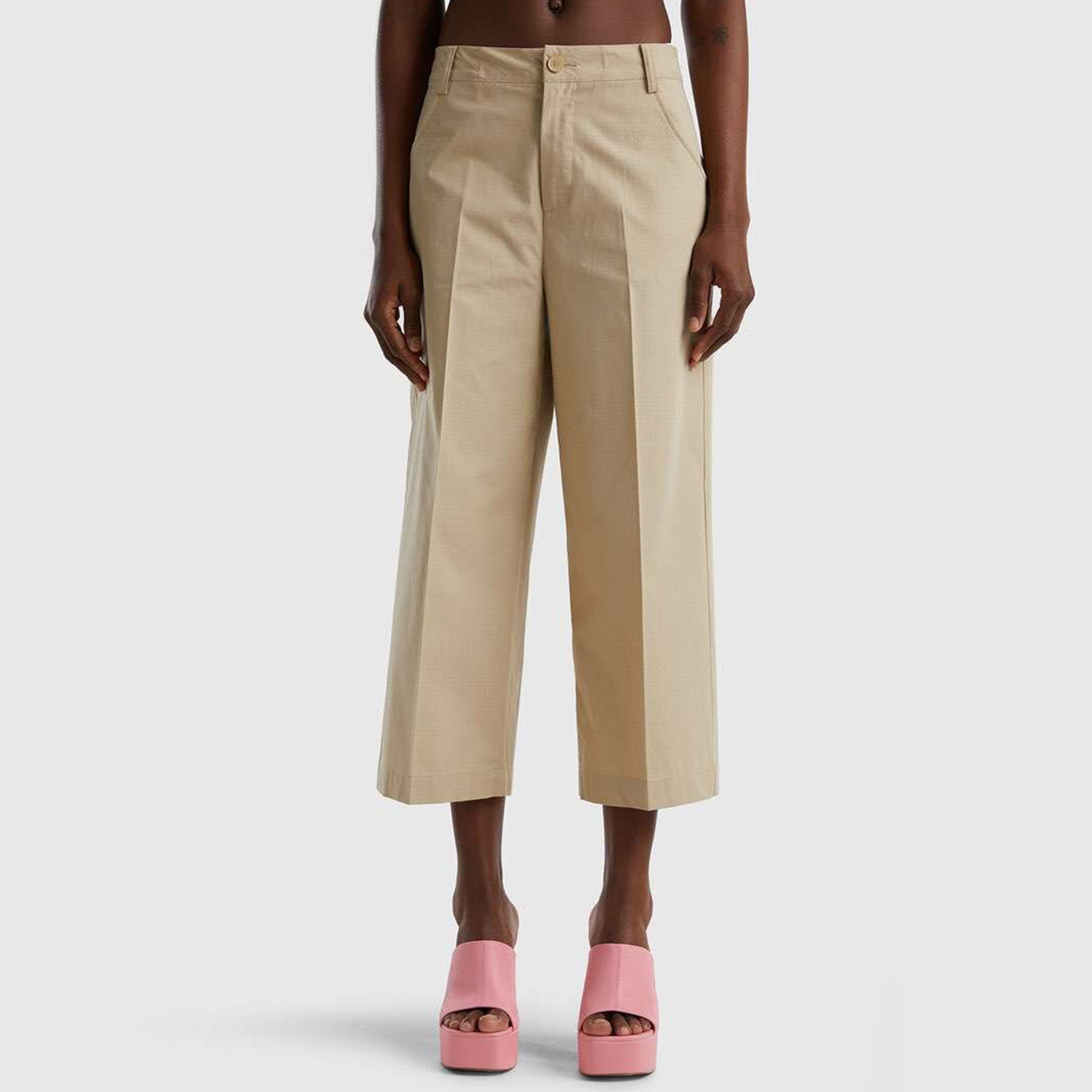 Benetton Kadın Krem Pantolon