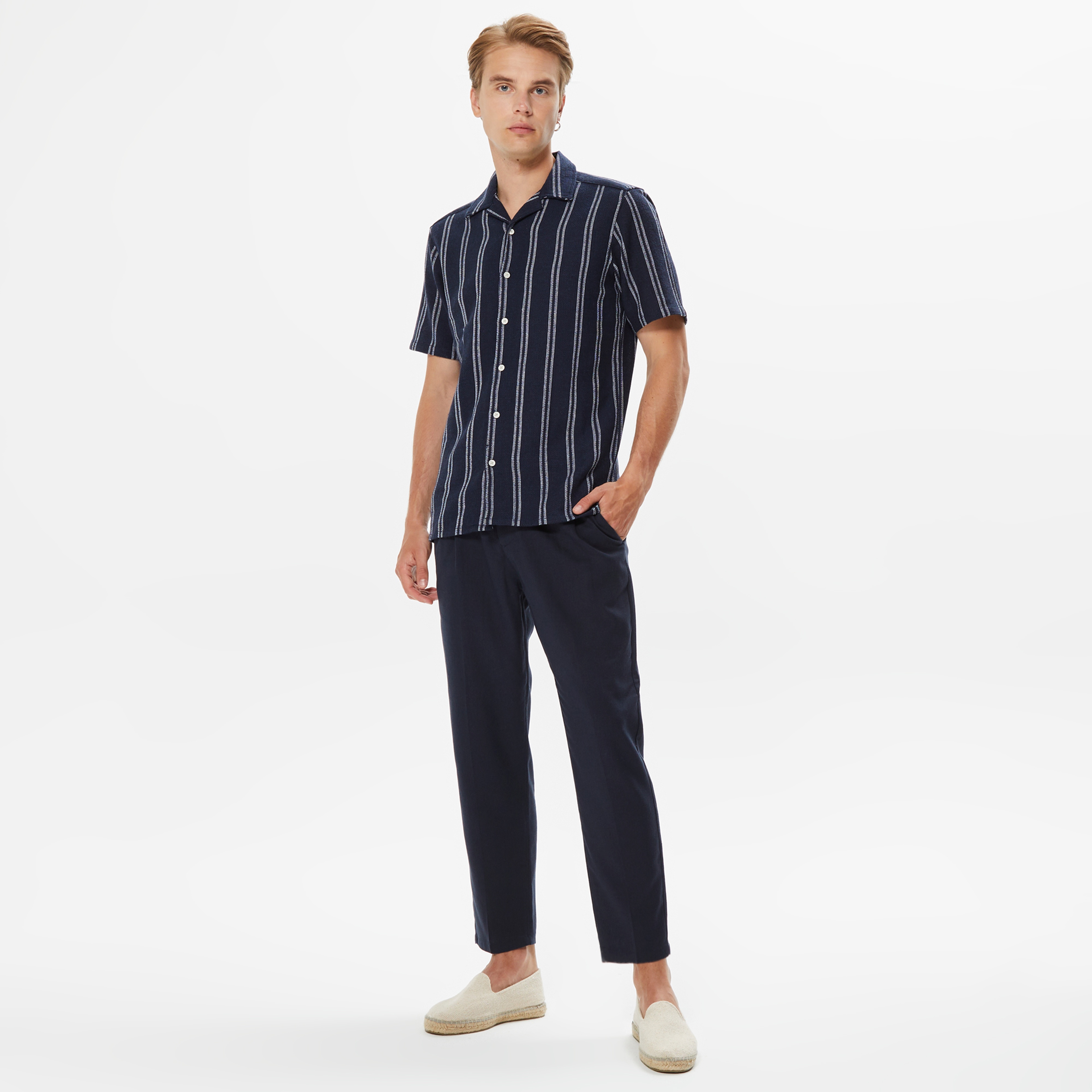 ONLY&SONS Onsleo Crop Keten Mix Erkek Lacivert Pantolon