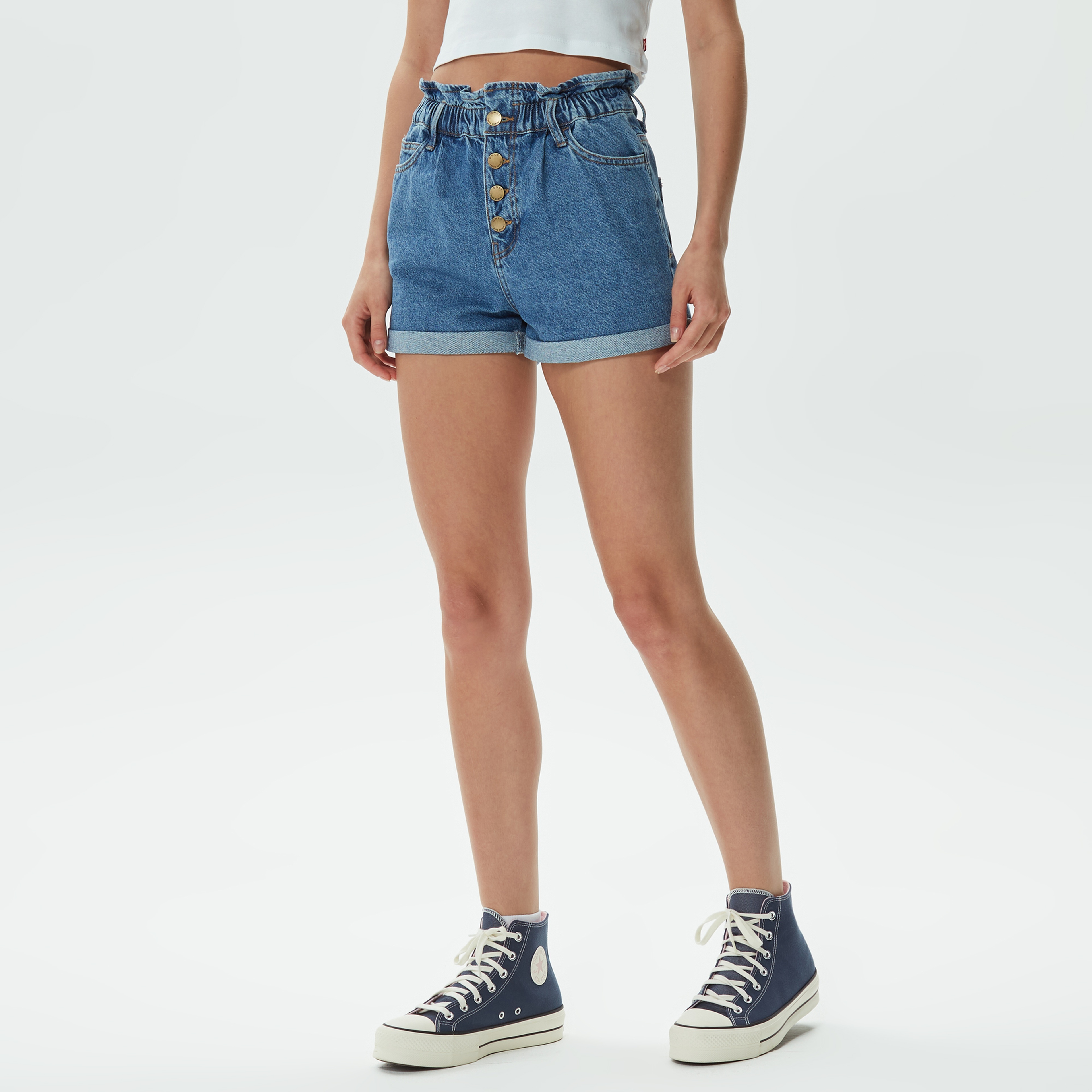 Only Onlcuba Paperbag Denim Kadın Mavi Şort