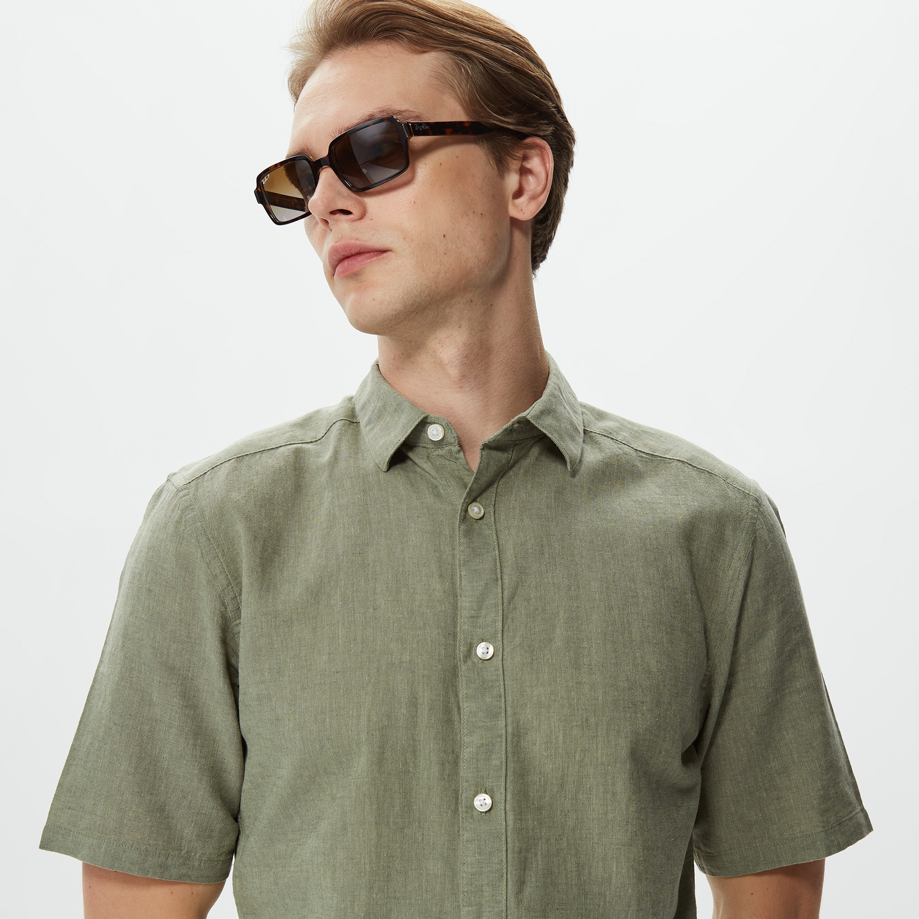 ONLY&SONS Onscaiden Kısa Kollu Solid Linen Erkek Yeşil Gömlek