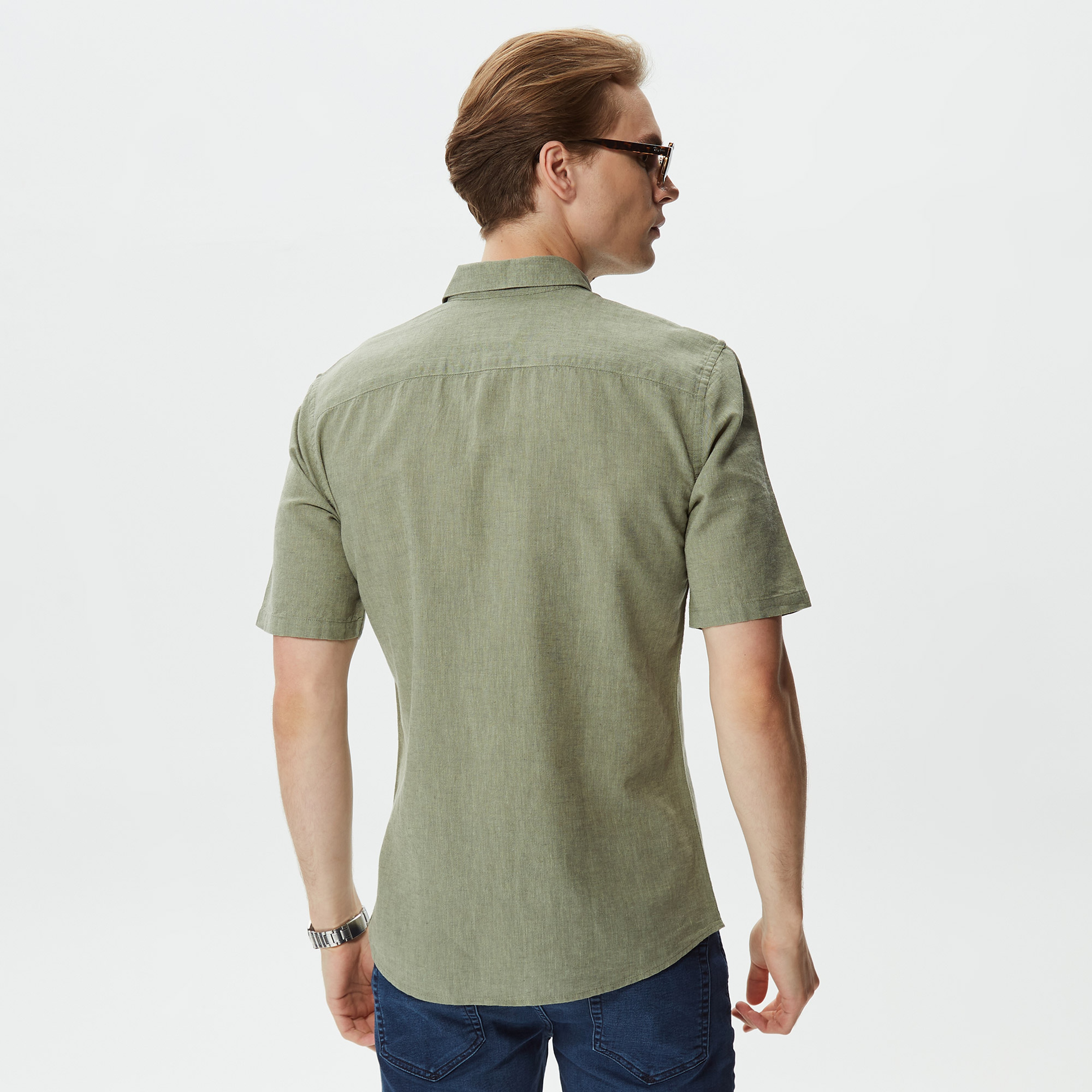 ONLY&SONS Onscaiden Kısa Kollu Solid Linen Erkek Yeşil Gömlek