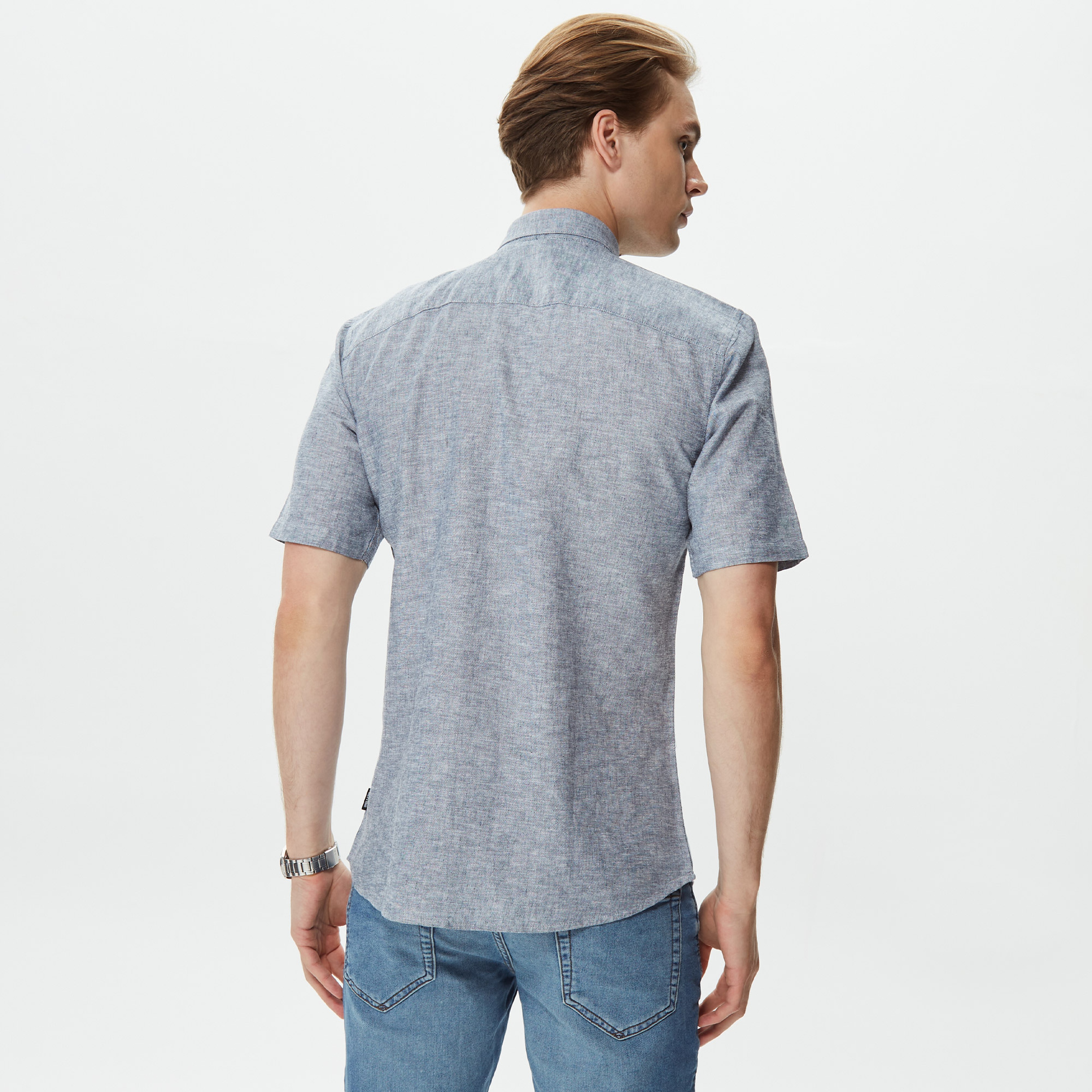 ONLY&SONS Onscaiden Kısa Kollu Solid Linen Erkek Lacivert Gömlek