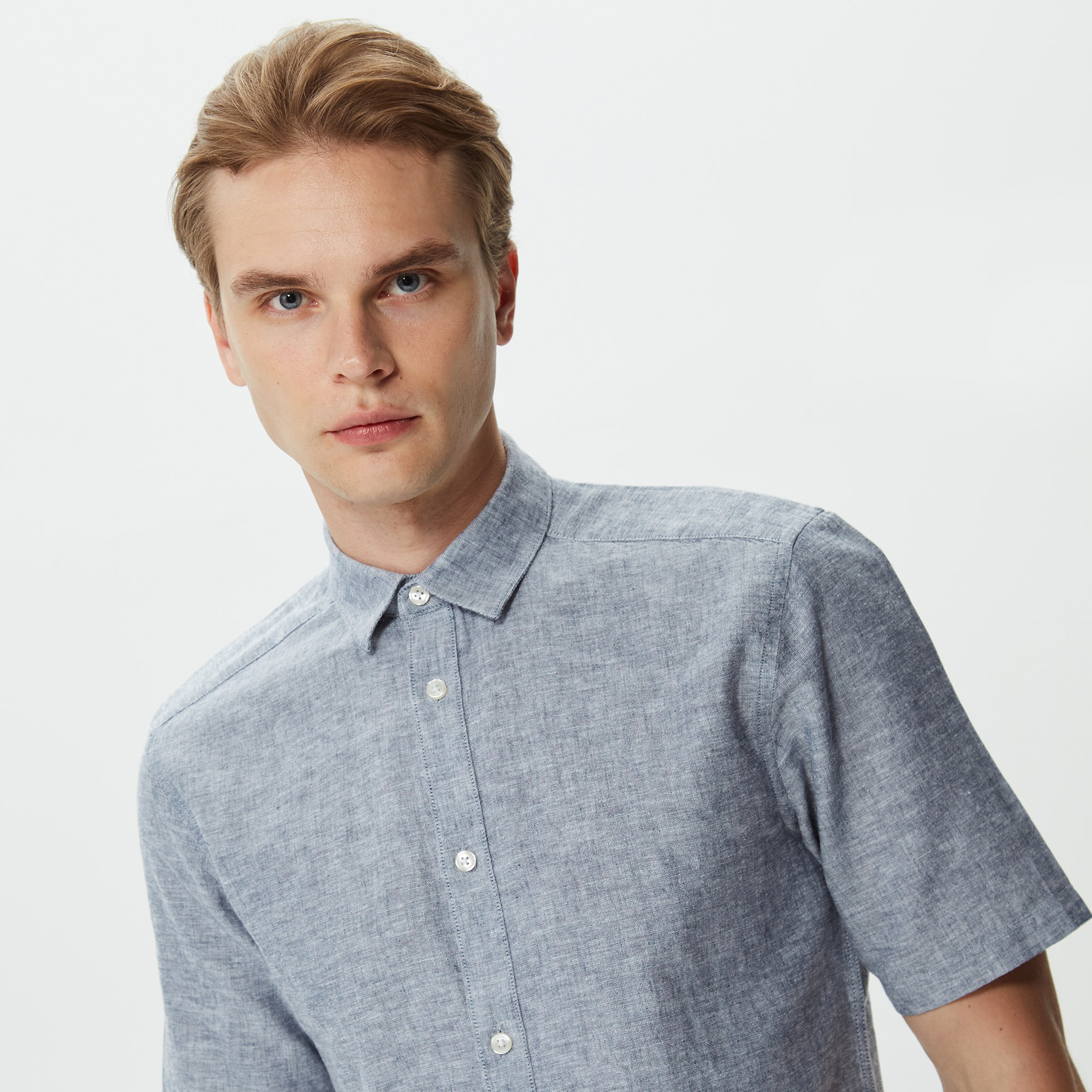 ONLY&SONS Onscaiden Kısa Kollu Solid Linen Erkek Lacivert Gömlek