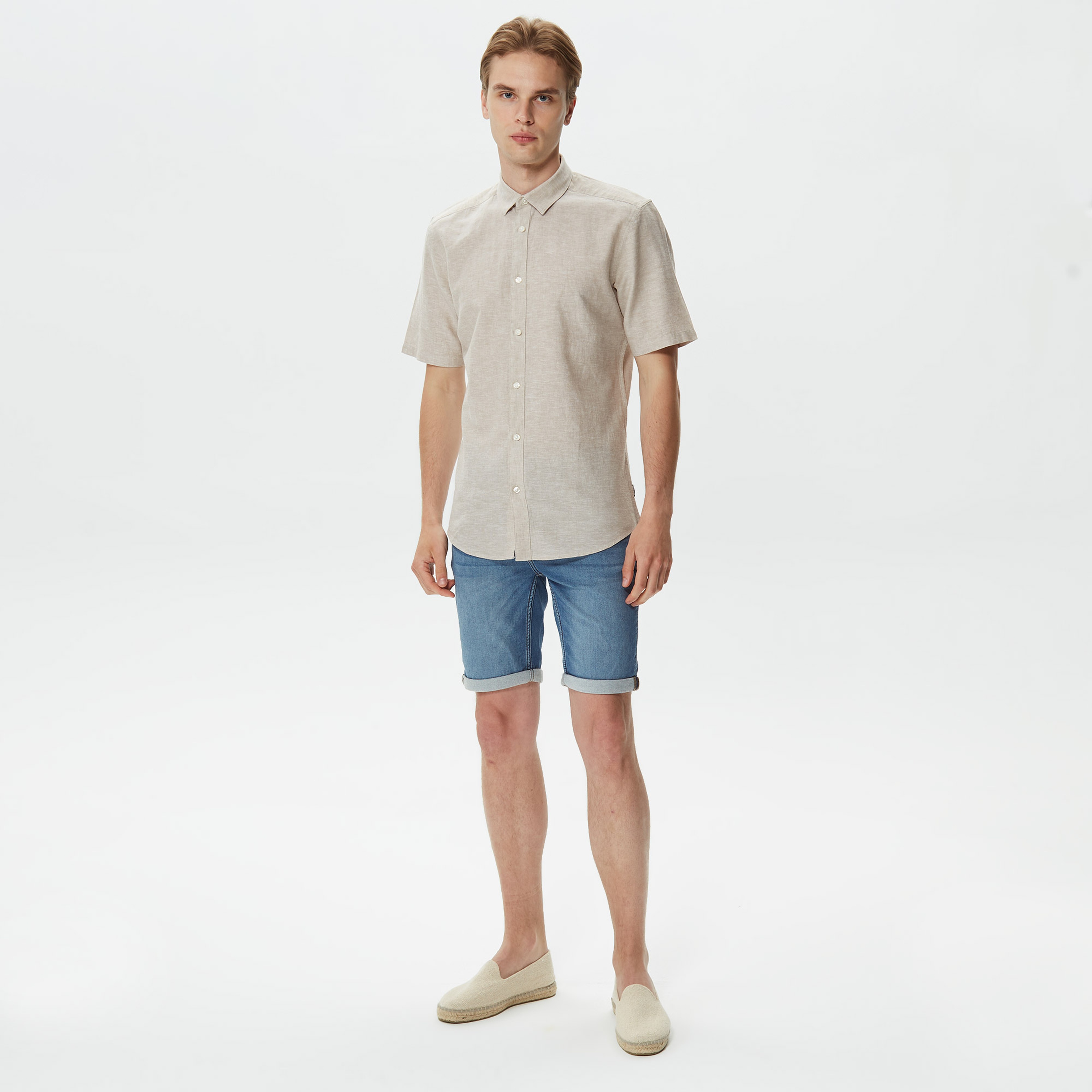 ONLY&SONS Onscaiden Kısa Kollu Solid Linen Erkek Kahverengi Gömlek