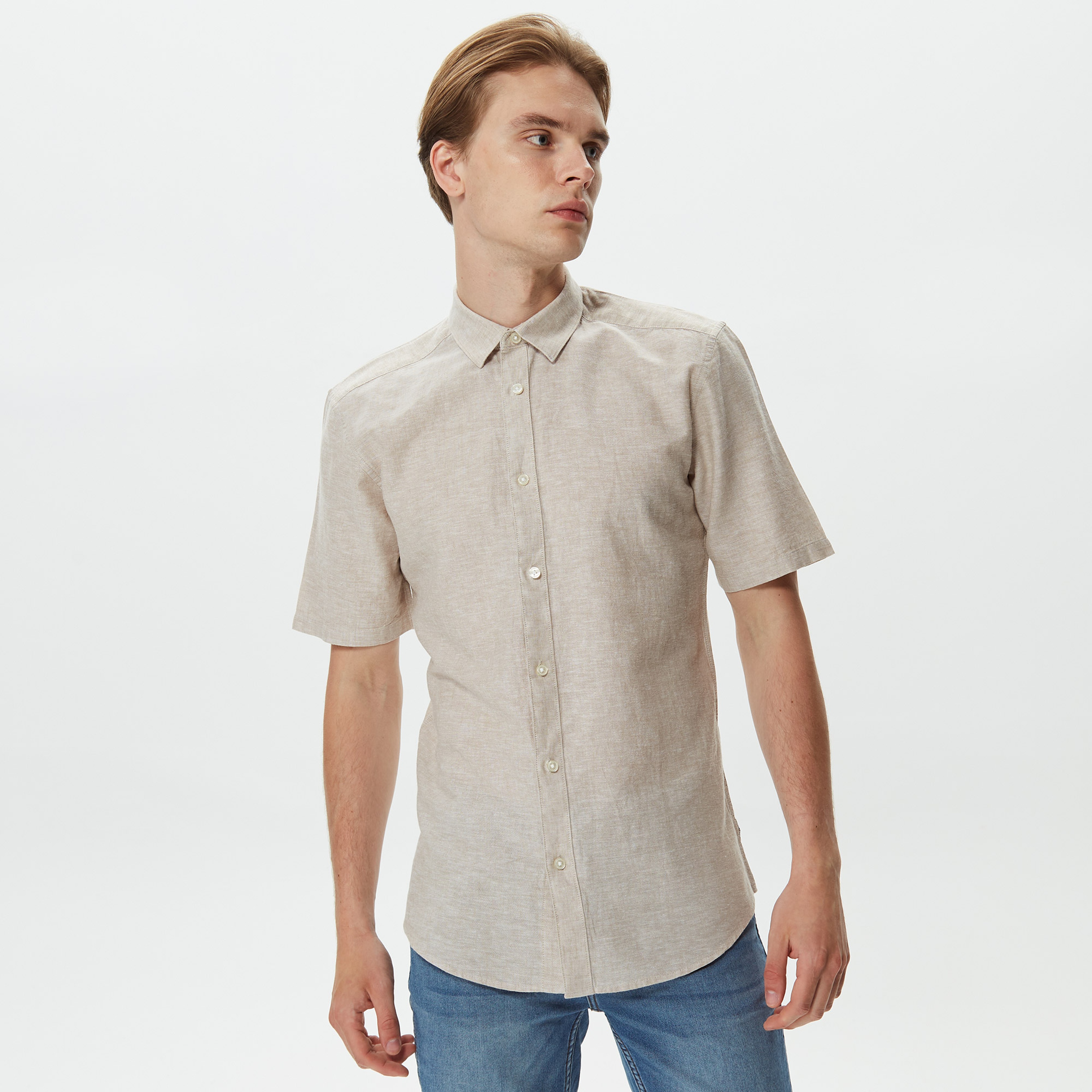 ONLY&SONS Onscaiden Kısa Kollu Solid Linen Erkek Kahverengi Gömlek