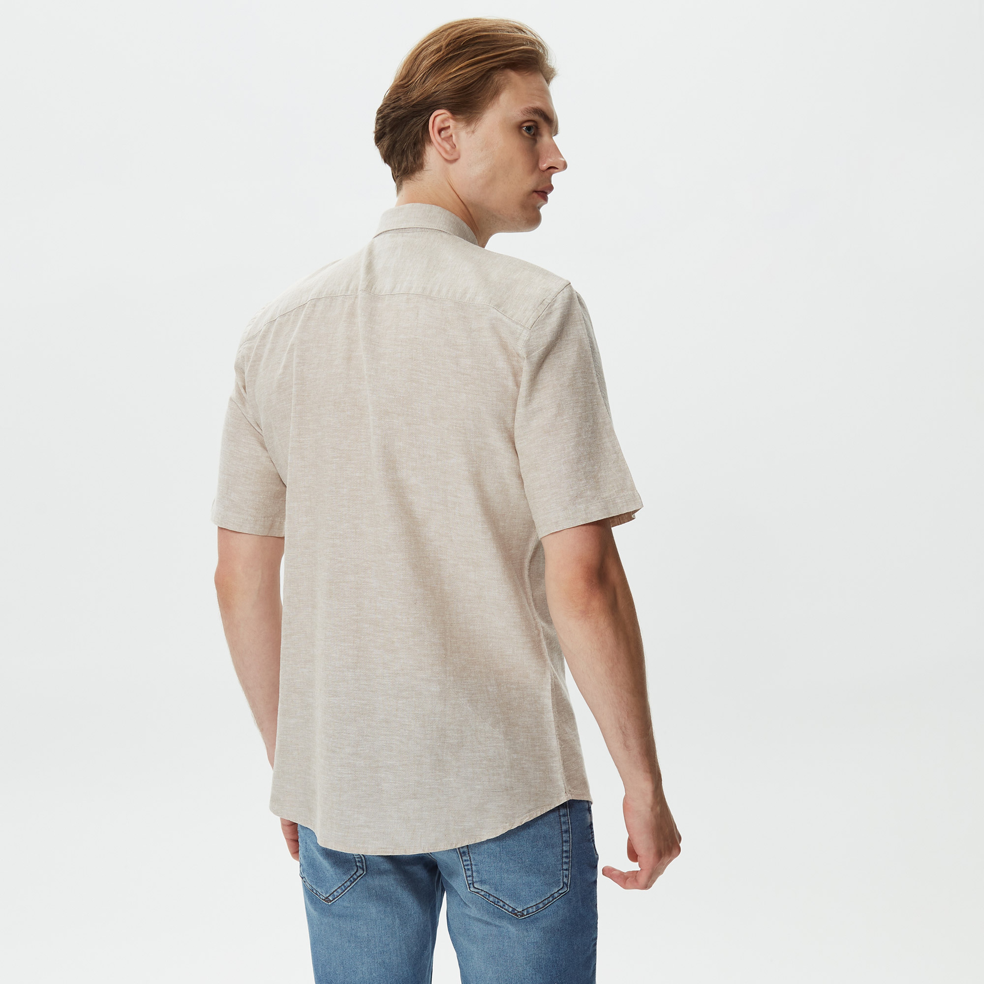 ONLY&SONS Onscaiden Kısa Kollu Solid Linen Erkek Kahverengi Gömlek