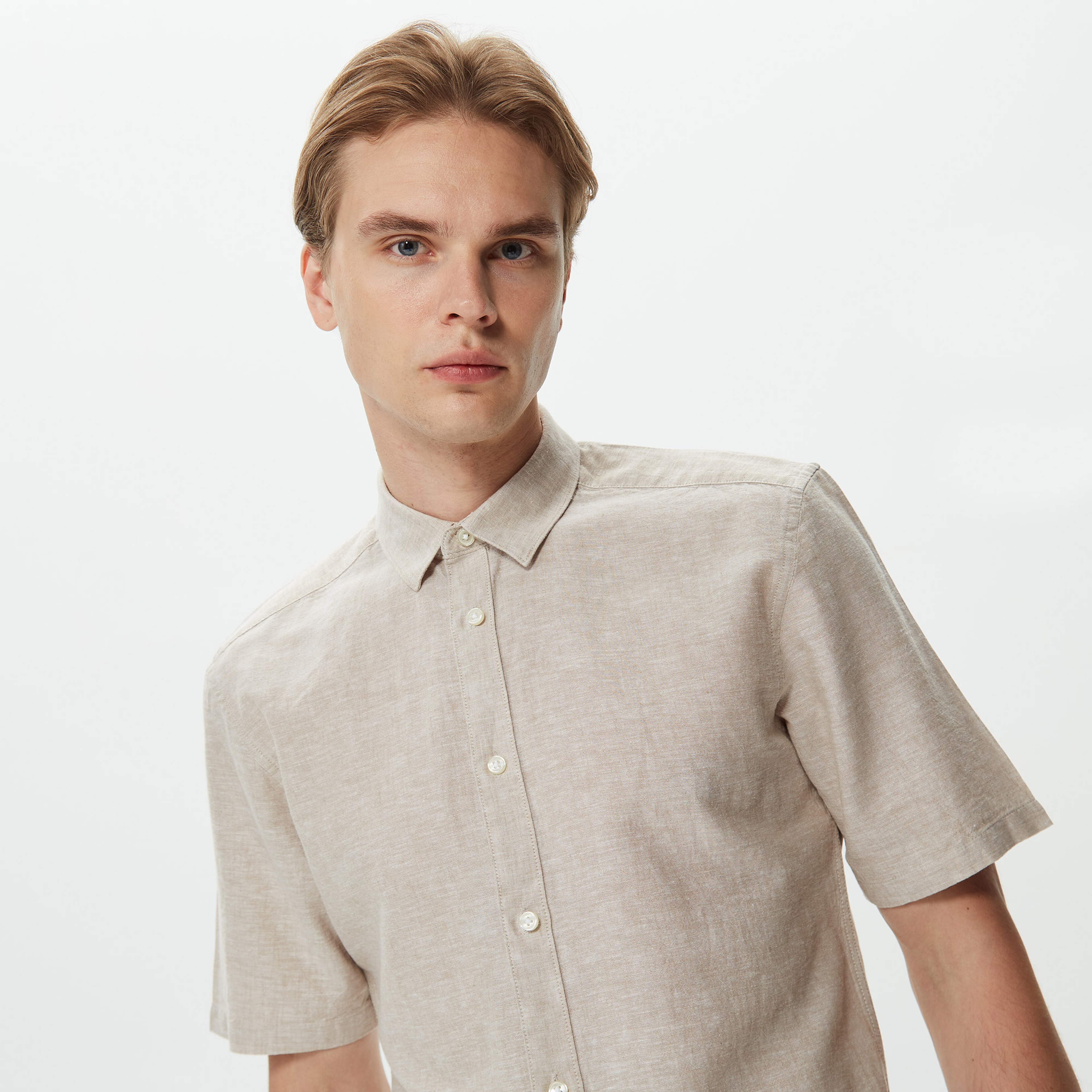 ONLY&SONS Onscaiden Kısa Kollu Solid Linen Erkek Kahverengi Gömlek