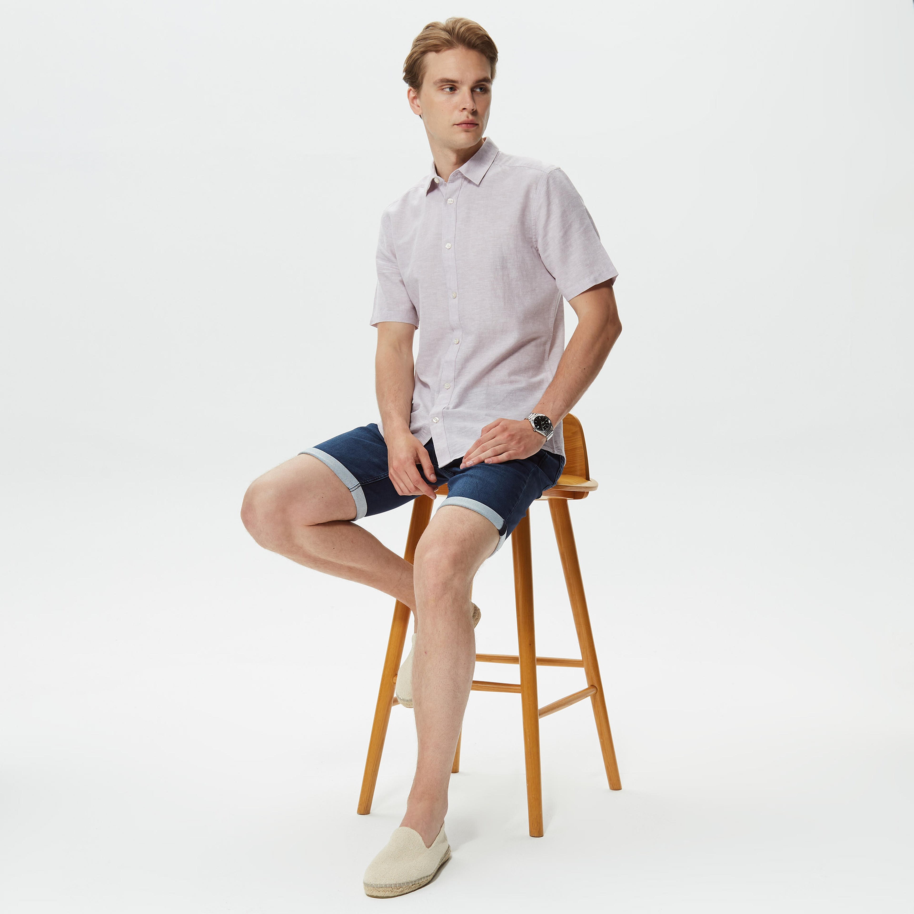 ONLY&SONS Onscaiden Kısa Kollu Solid Linen Erkek Mor Gömlek