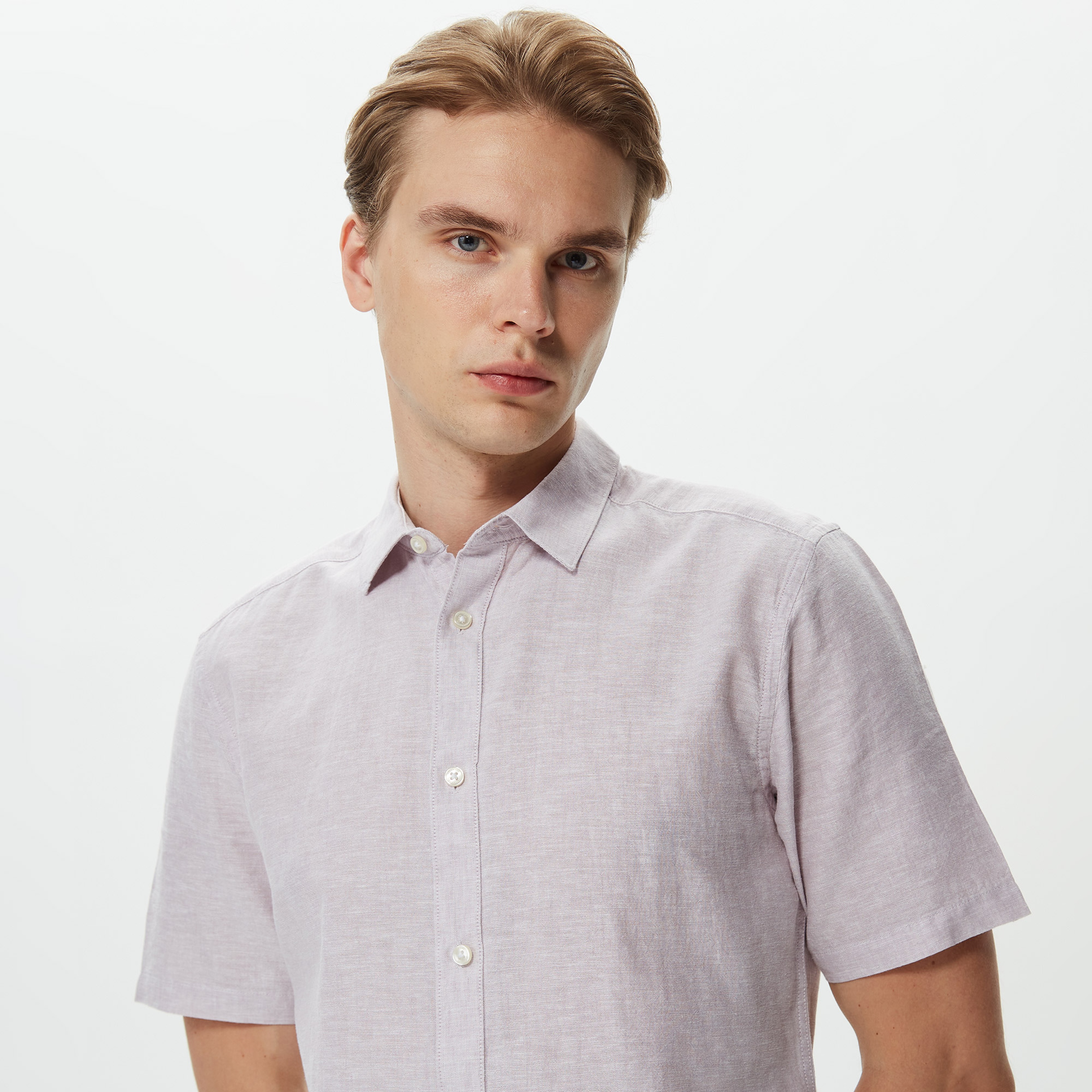 ONLY&SONS Onscaiden Kısa Kollu Solid Linen Erkek Mor Gömlek