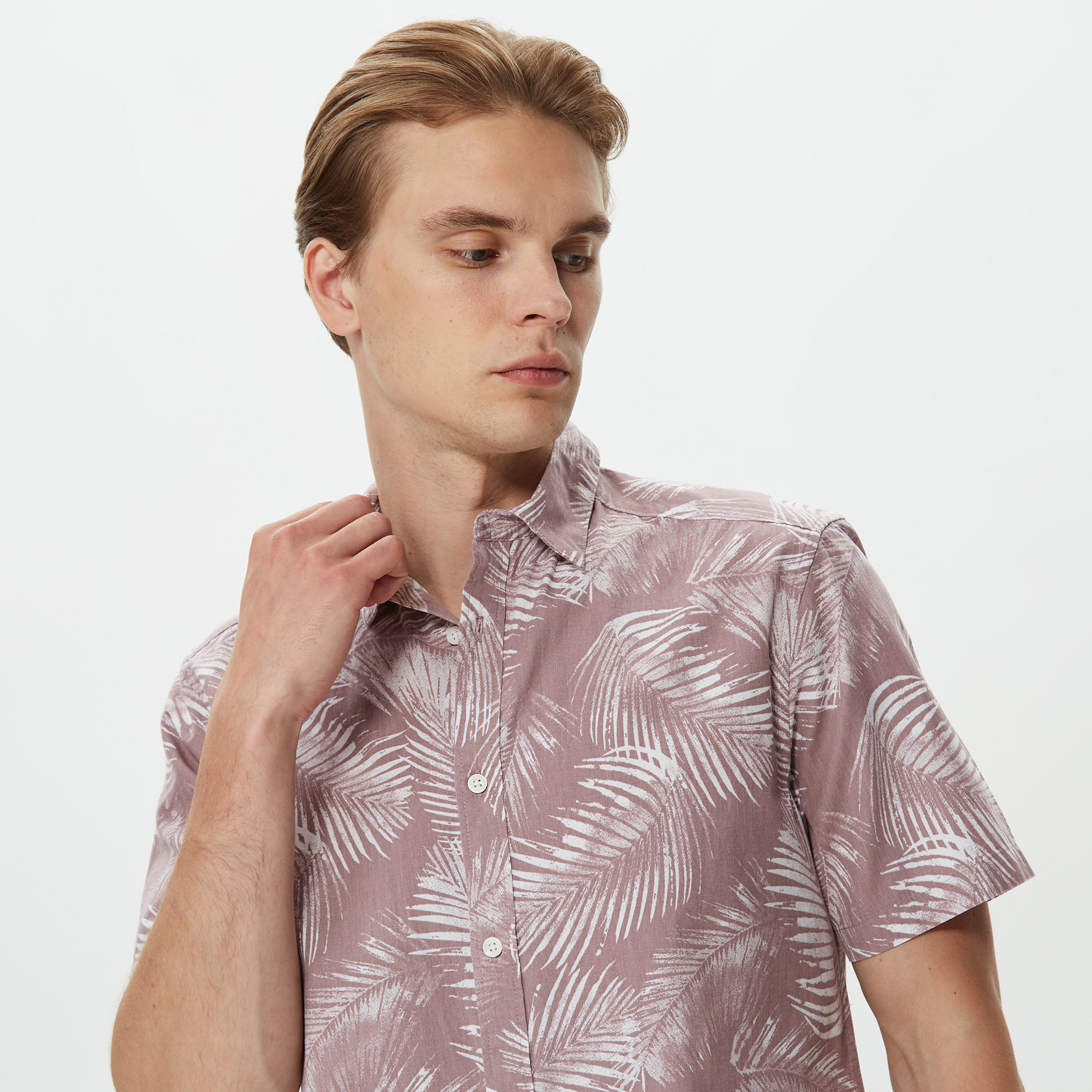 Only Regular Fit Collar Kısa Kollu Erkek Mor Gömlek