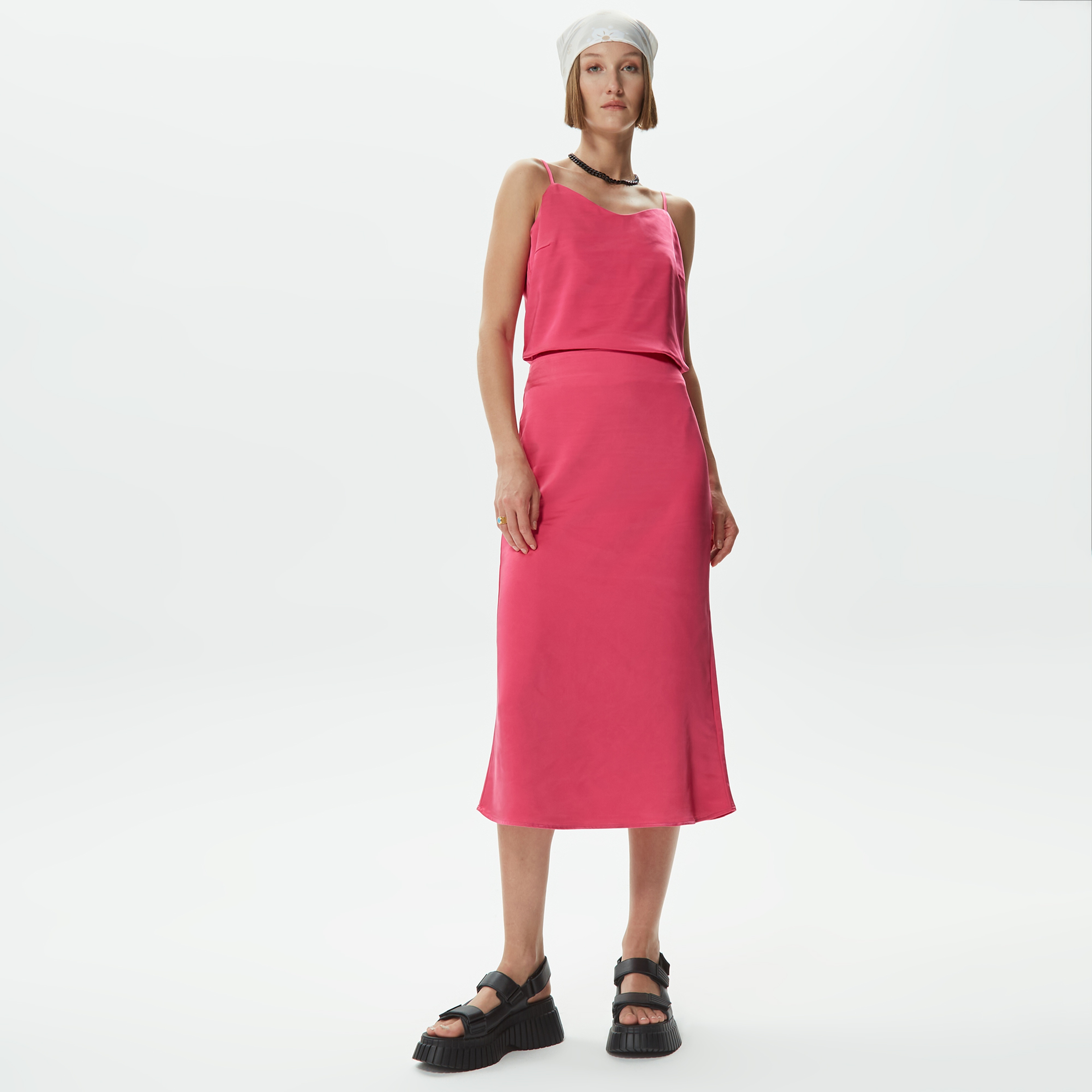 Only Onlmayra Yüksek Belli Long Satin Kadın Pembe Etek