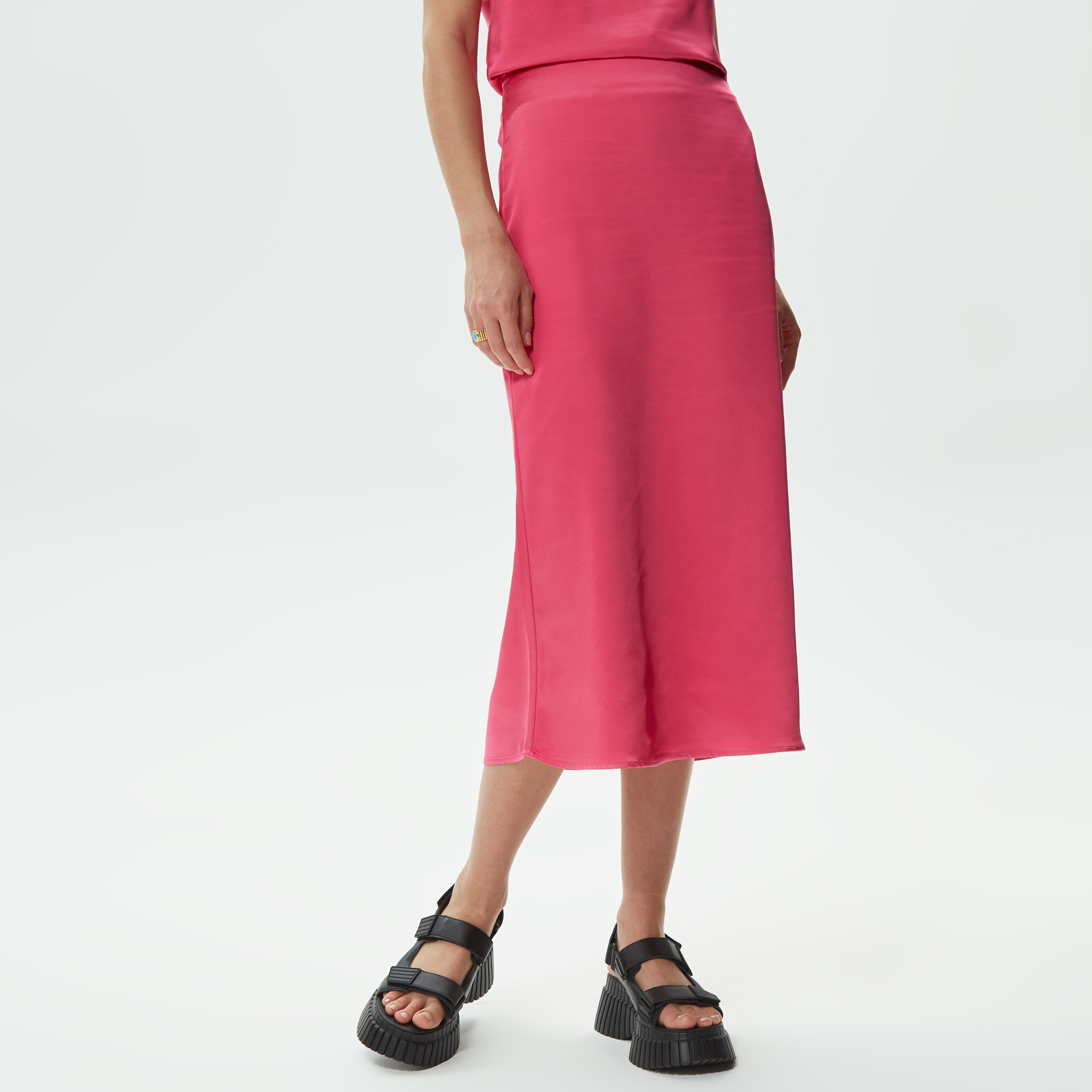 Only Onlmayra Yüksek Belli Long Satin Kadın Pembe Etek