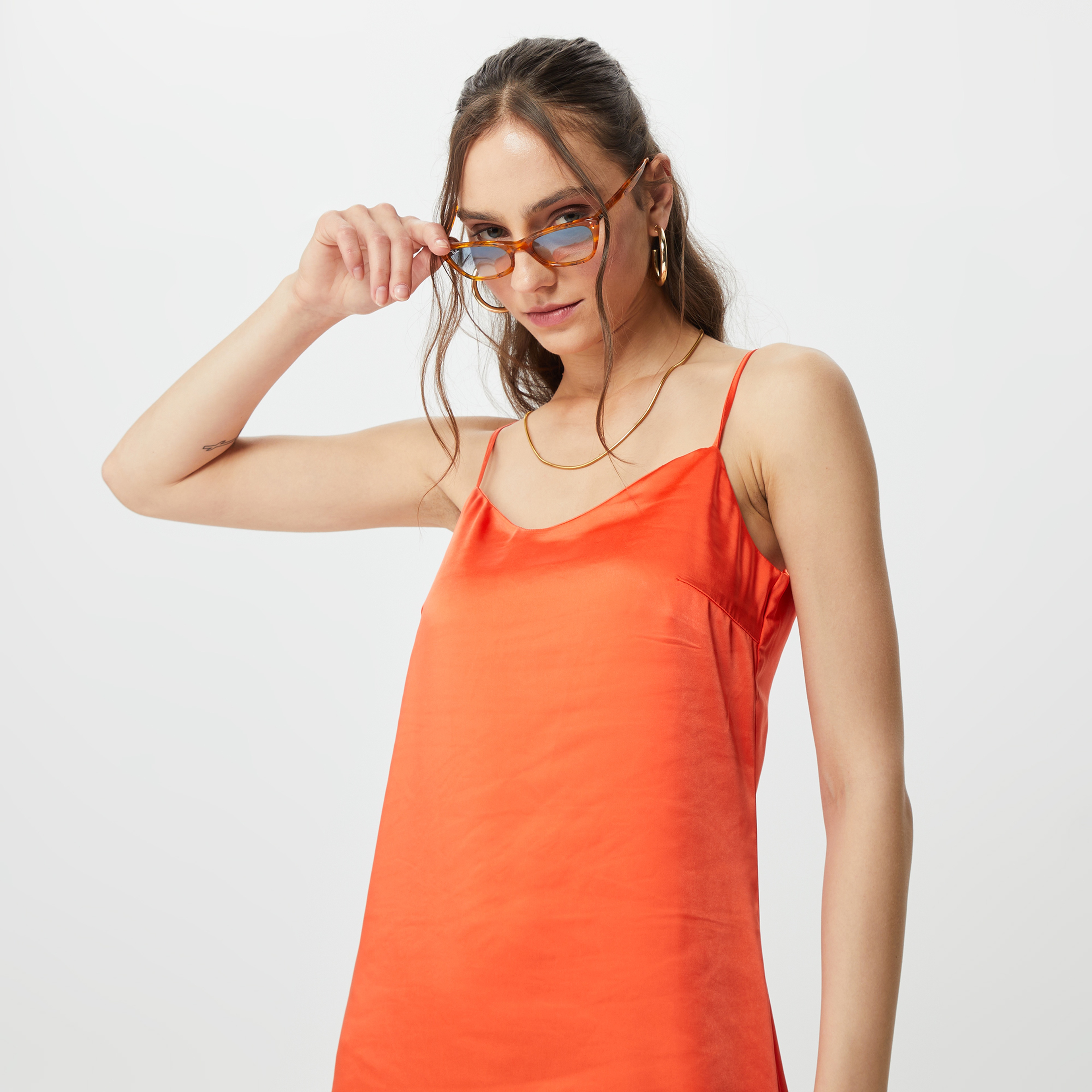 Only Onlmayra Slip Tie Satin Kadın Turuncu Elbise