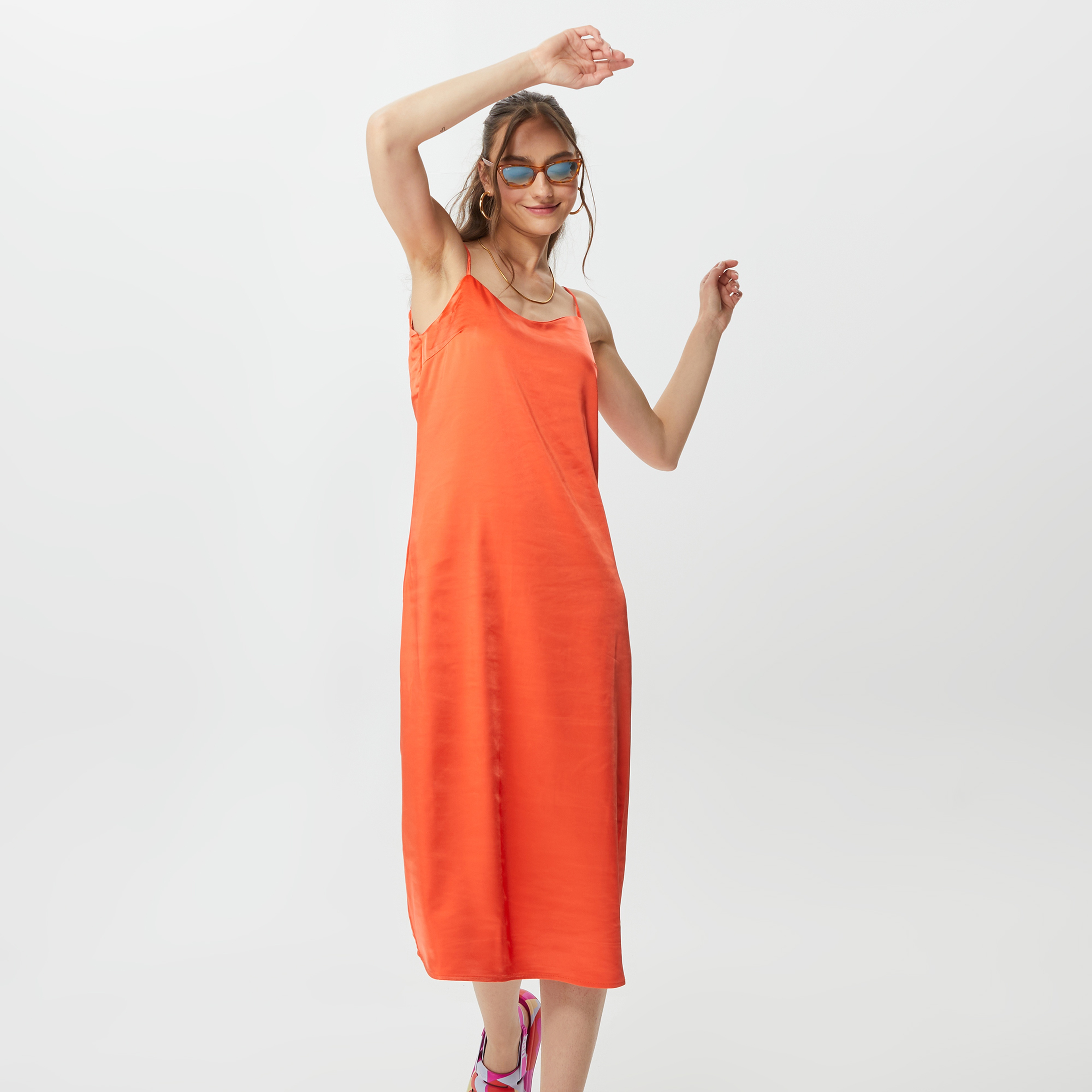 Only Onlmayra Slip Tie Satin Kadın Turuncu Elbise